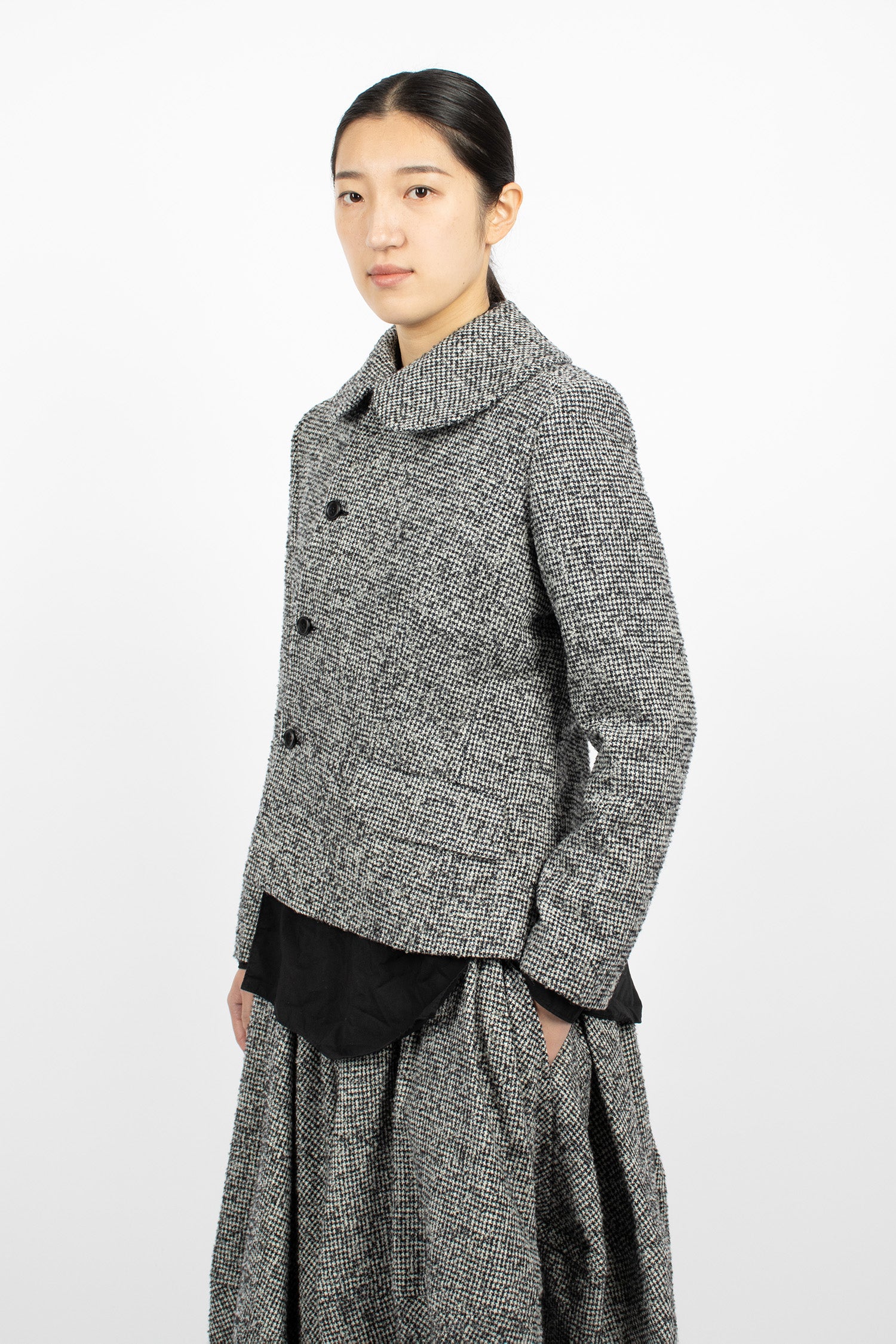Asymmetric Wool Houndstooth Jacket Black/Ecru