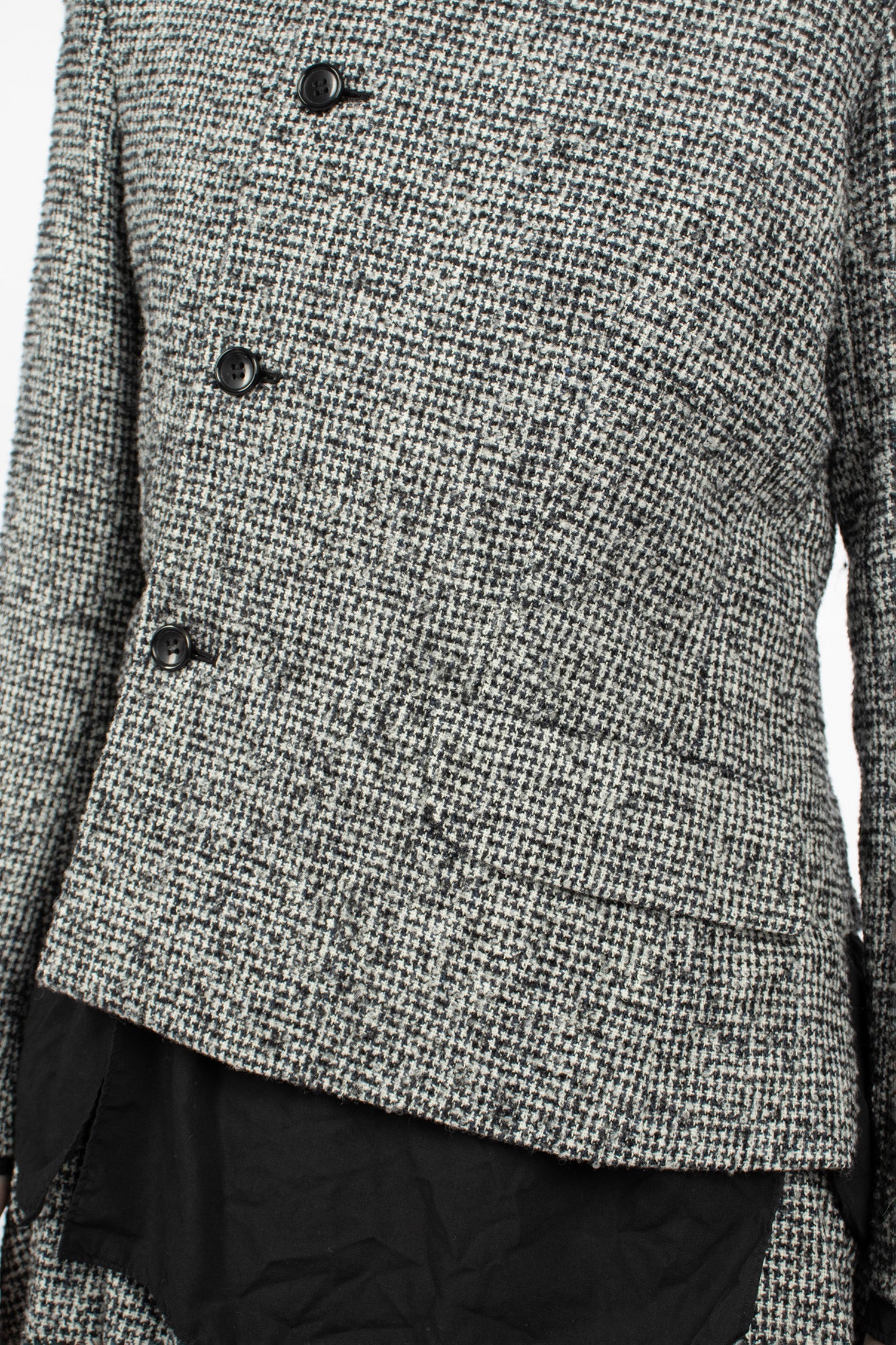Asymmetric Wool Houndstooth Jacket Black/Ecru