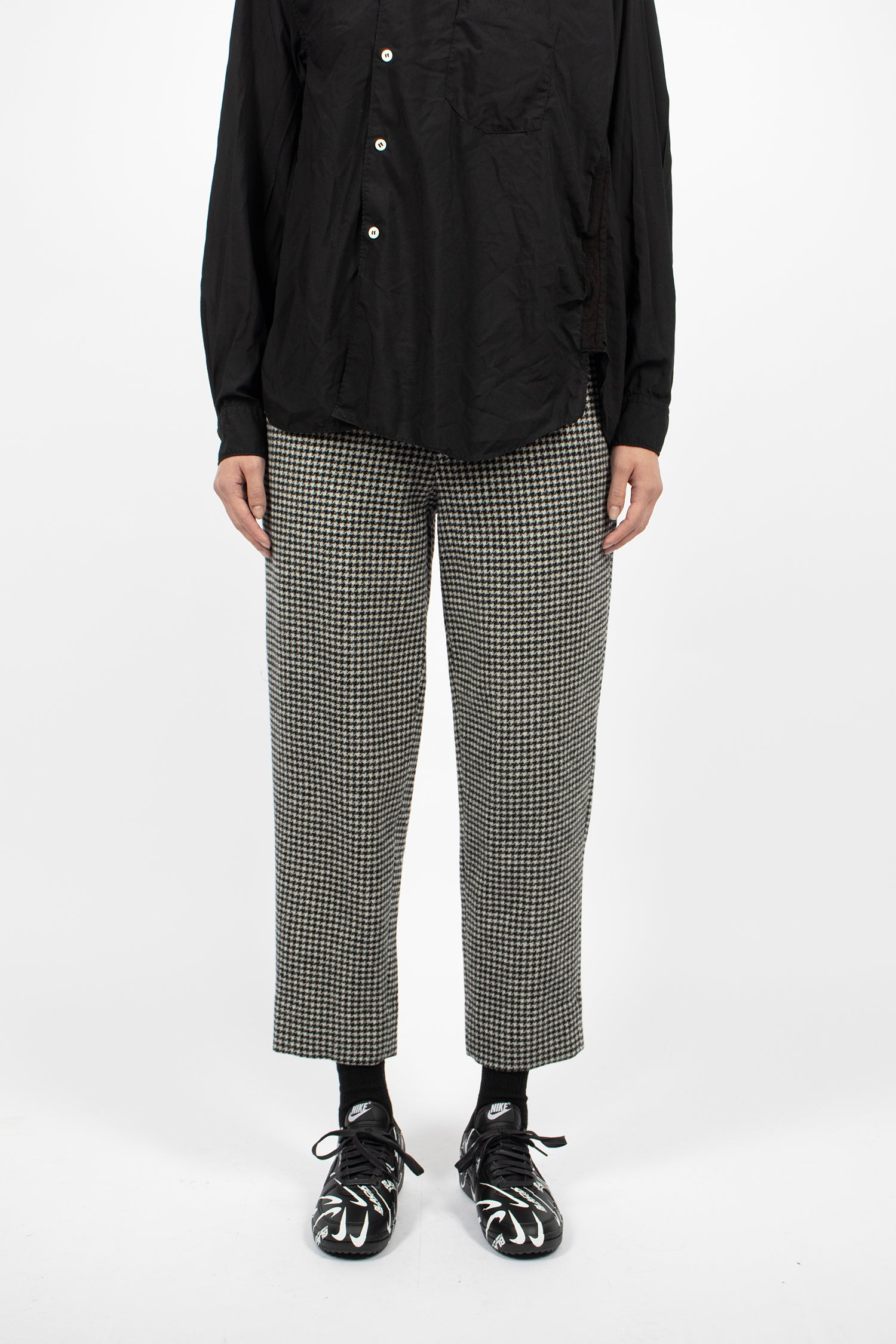 Wool Houndstooth Tapered Pants Black/White