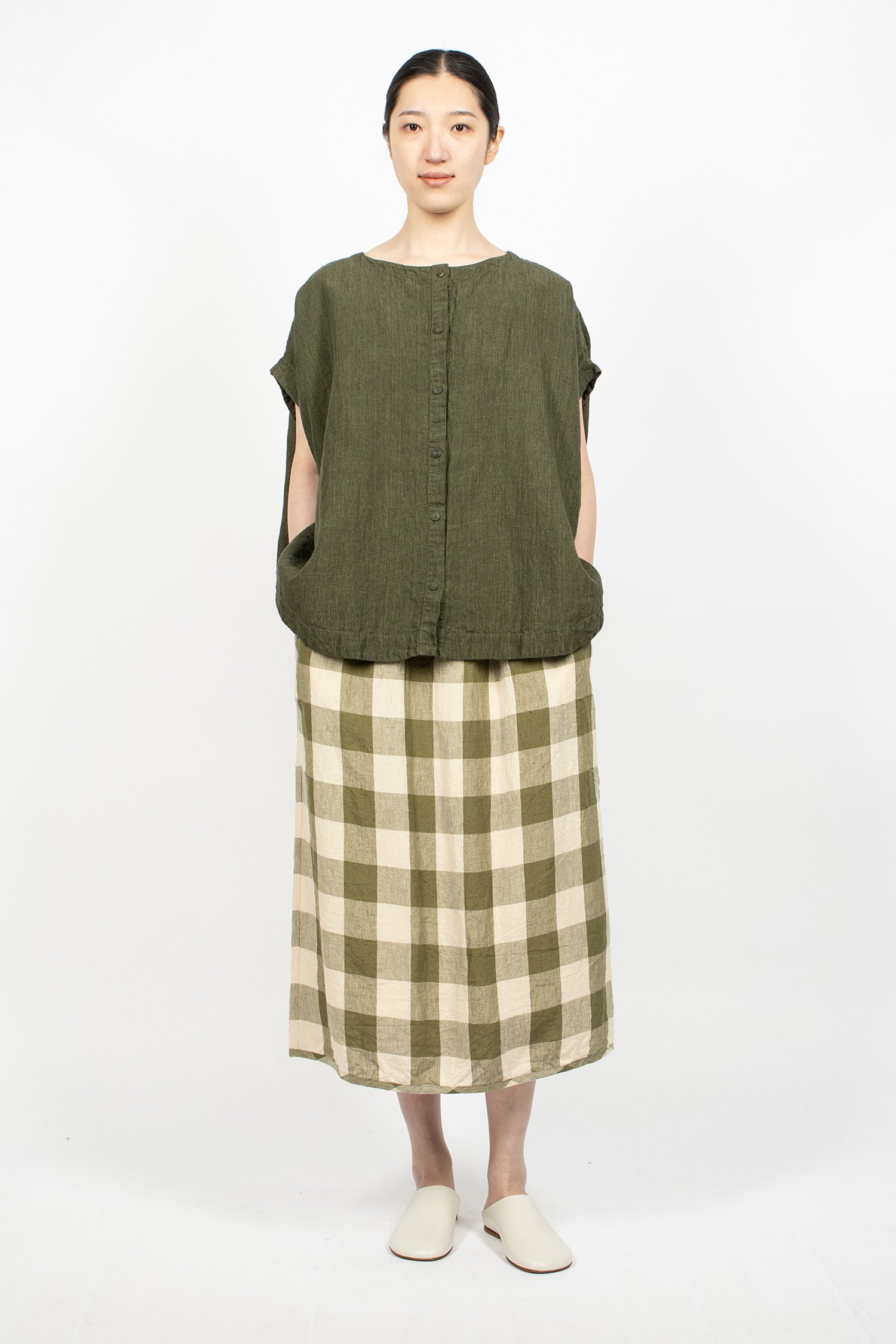 Orsan Simple Skirt Green Check
