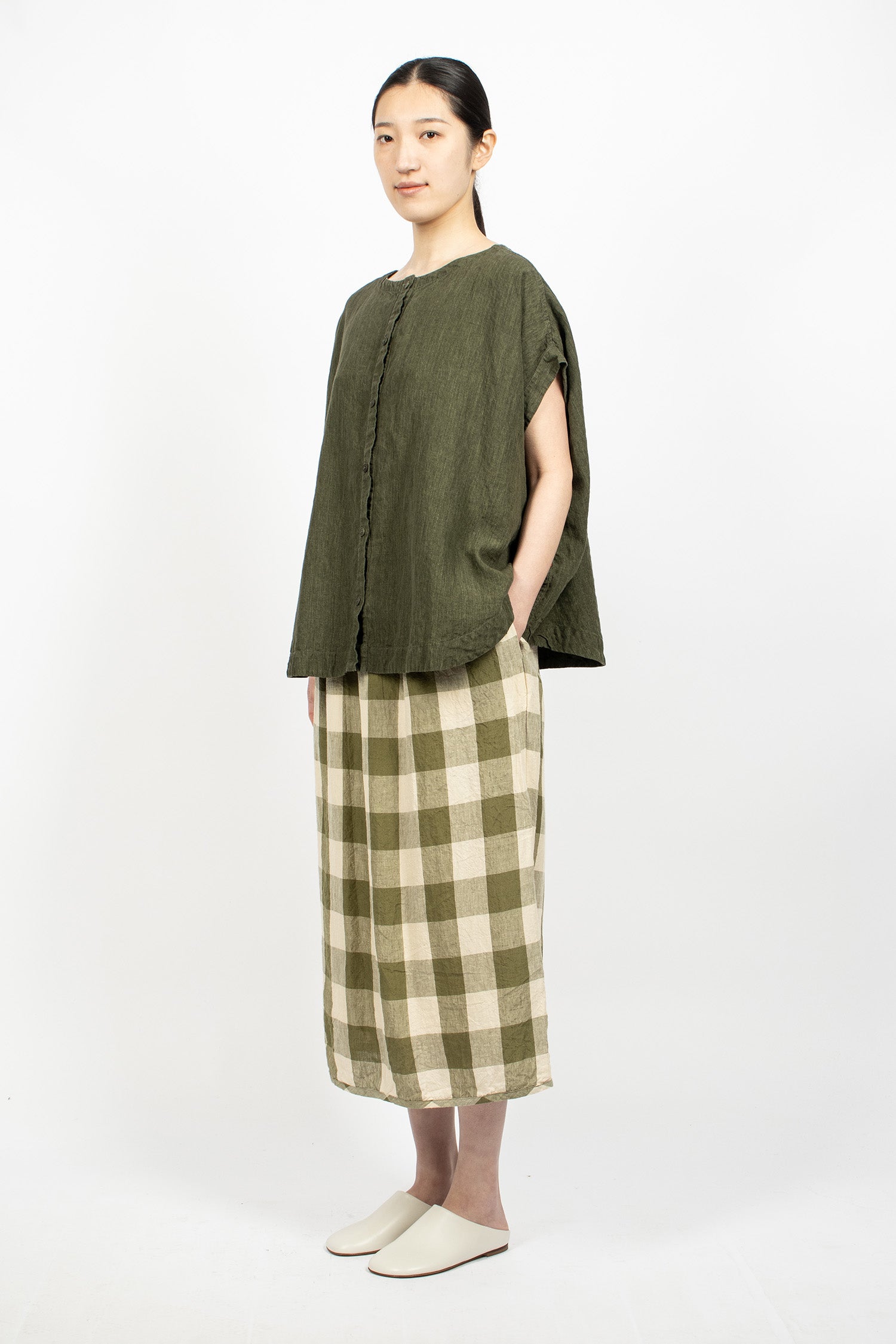 Orsan Simple Skirt Green Check