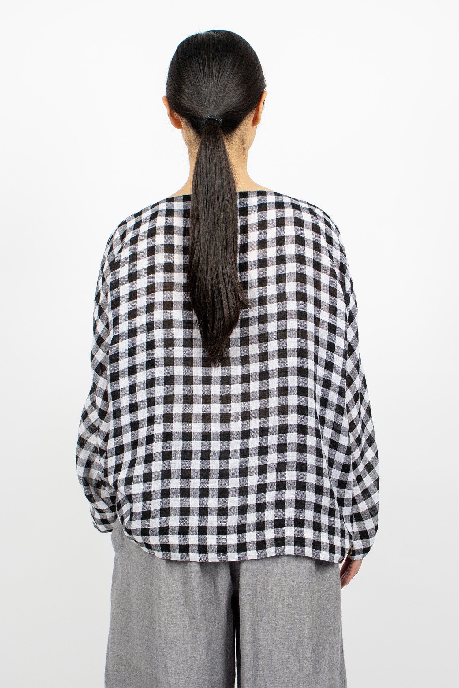 Two Tone Boatneck Blouse Check