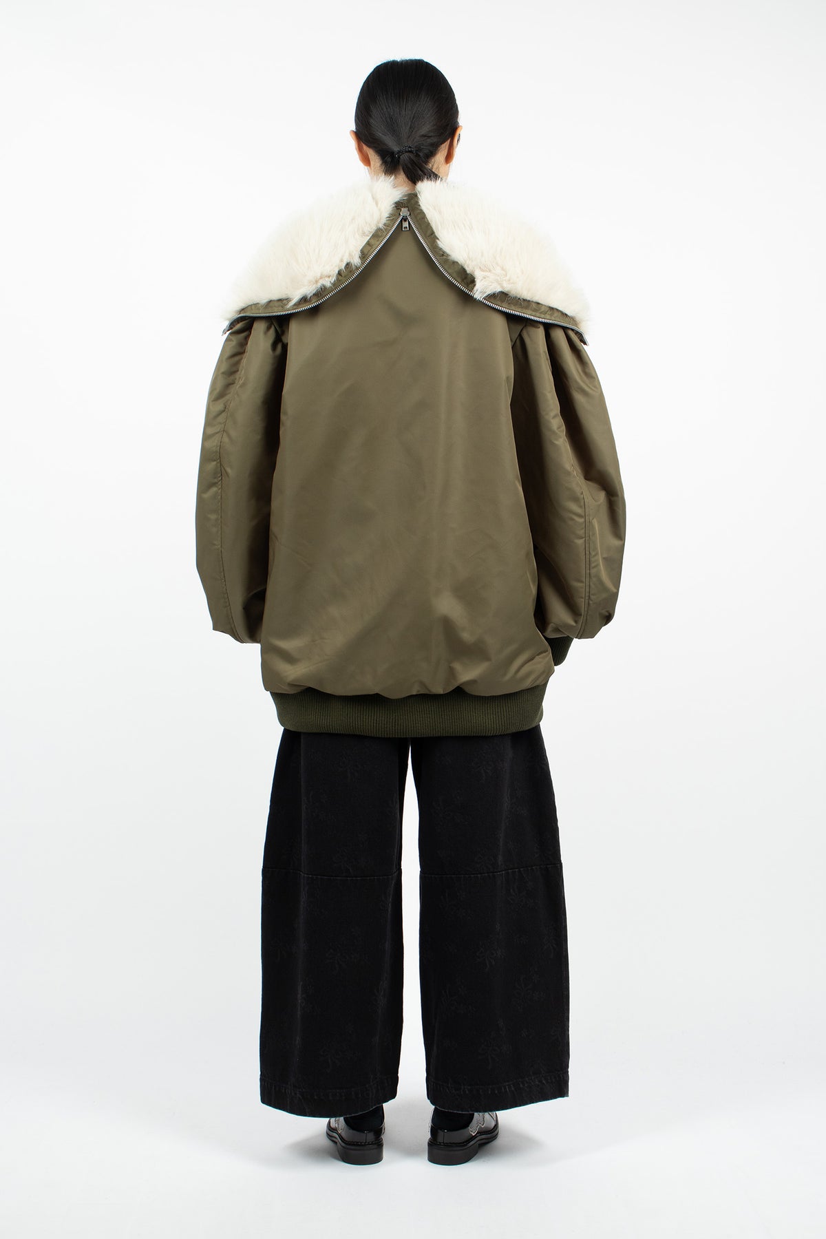 Oversized Split Faux Fur Hood Bomber Jacket Khaki/Blonde