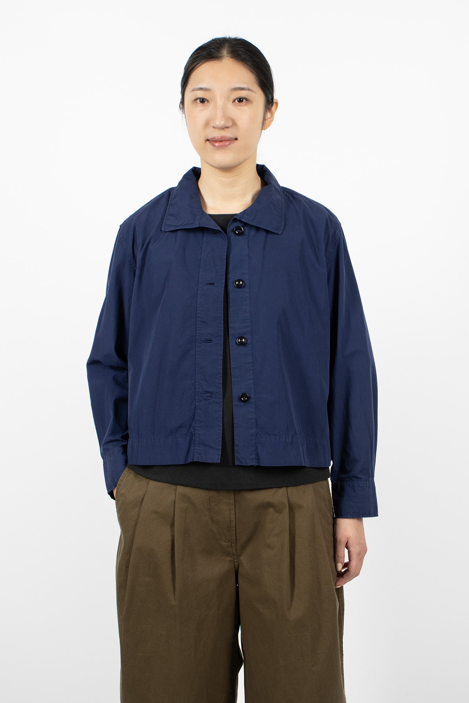 Asymmetric Round Collar Shirt Cobalt