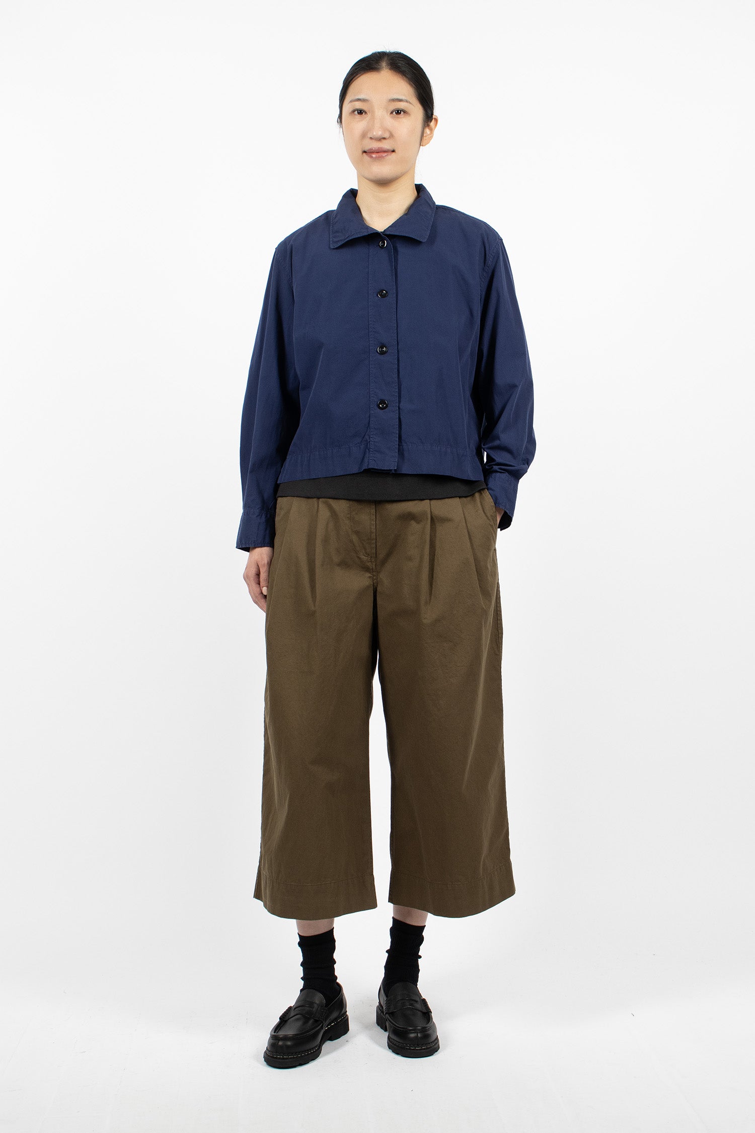 Asymmetric Round Collar Shirt Cobalt