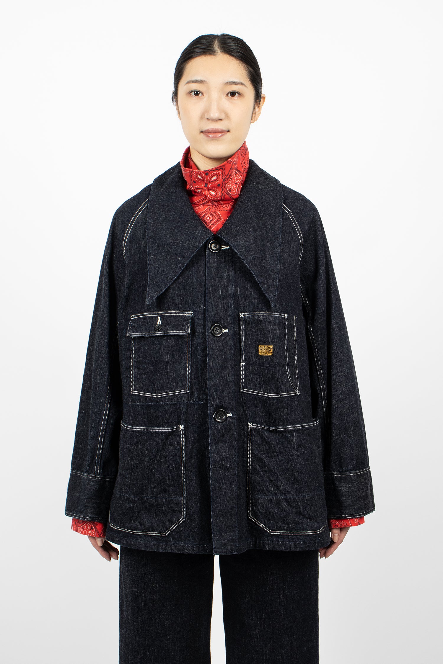 Large Pointed Collar Bell Coverall Indigo