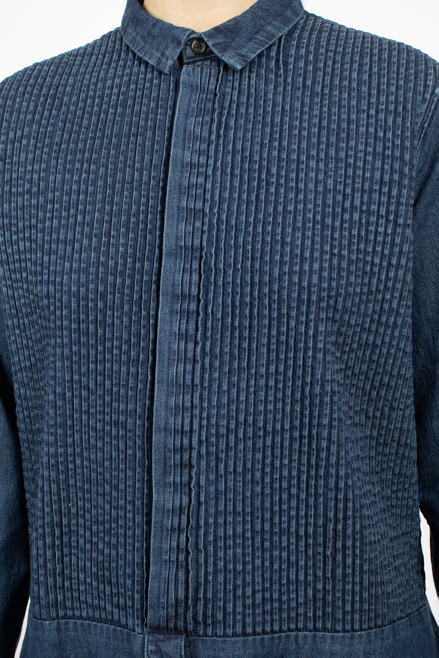 Pintuck Denim Shirt Dress Indigo