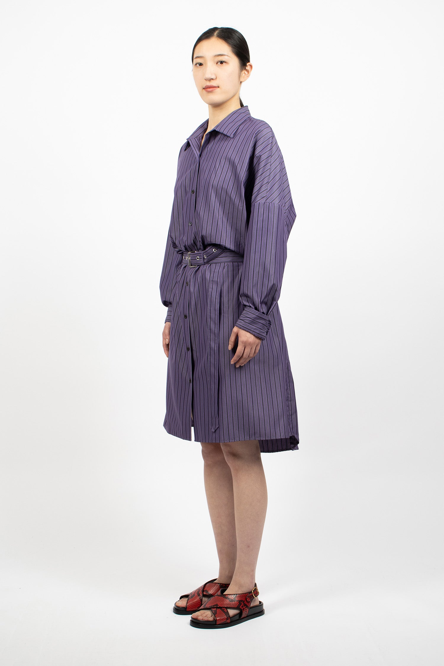 Belted Shirt Dress Steel