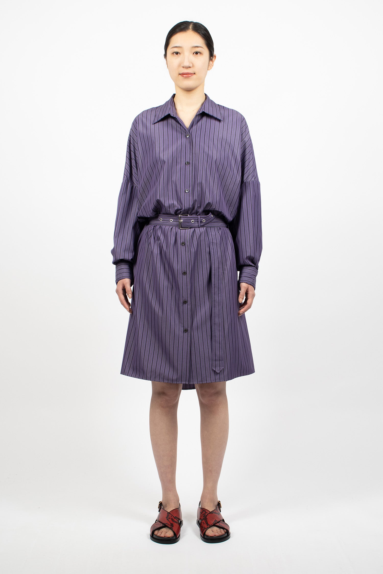 Belted Shirt Dress Steel