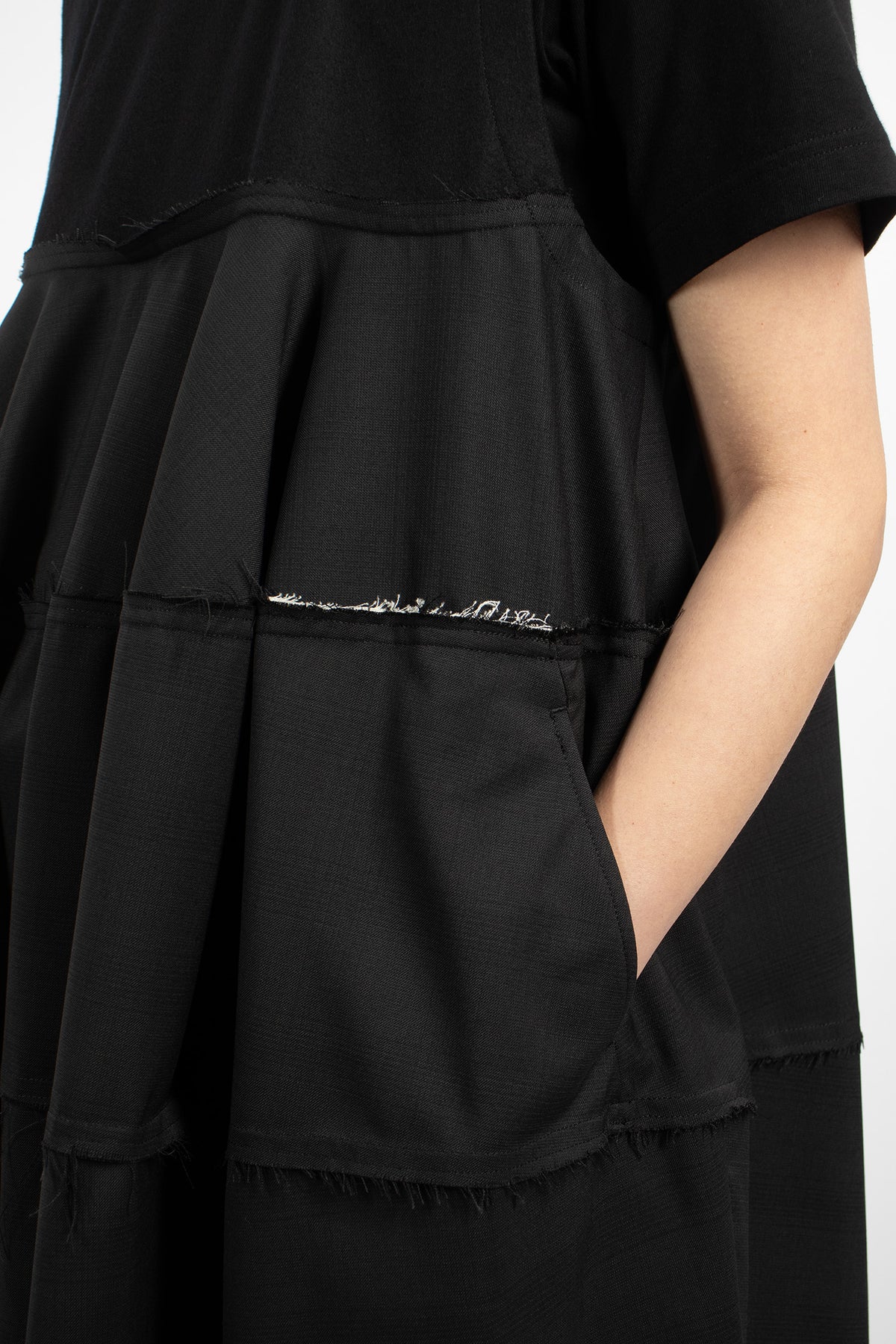 J-Skirt Frayed Hem Dress Black