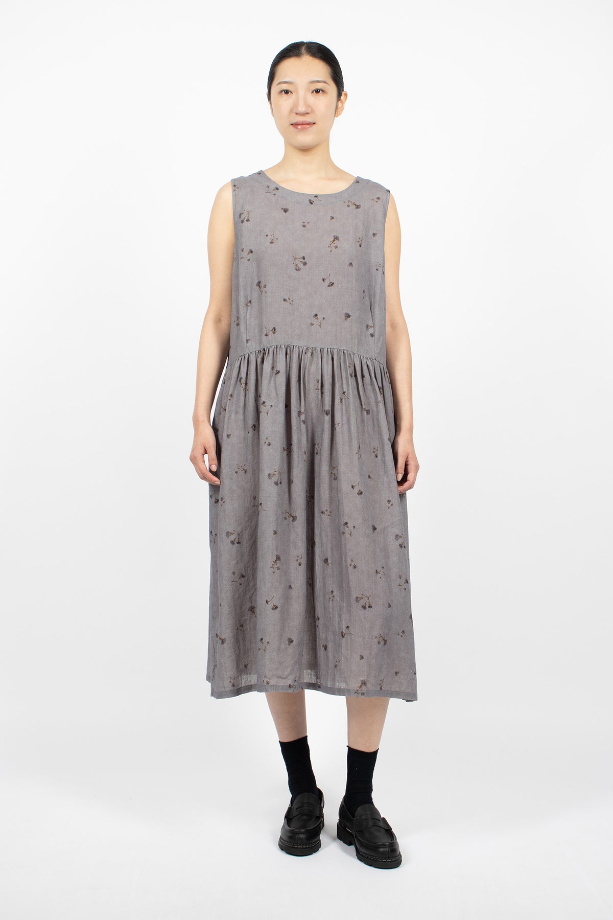 Wildflower Print Sleeveless Dress Grey Blue