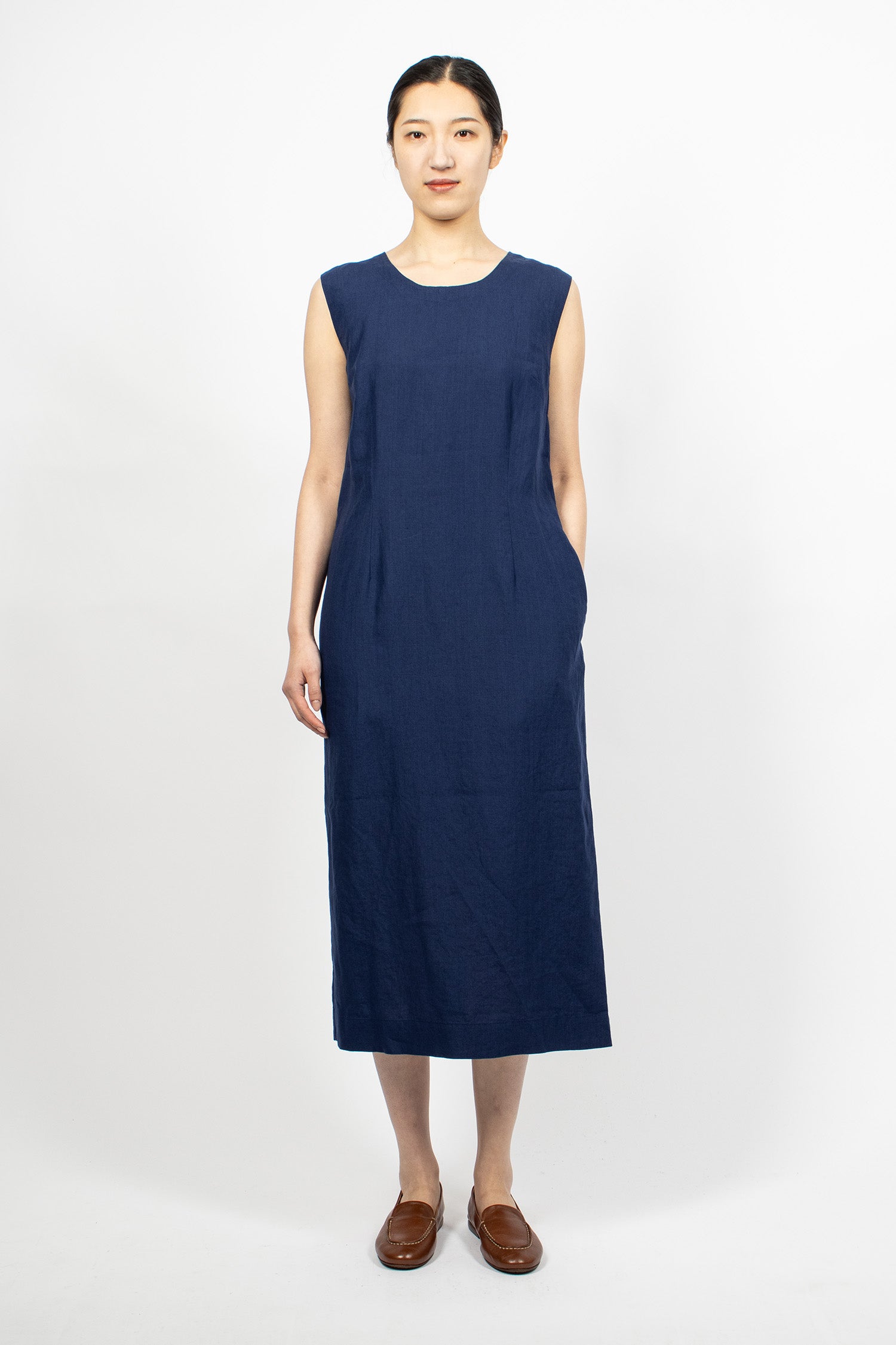 Back Button Dress Deep Blue