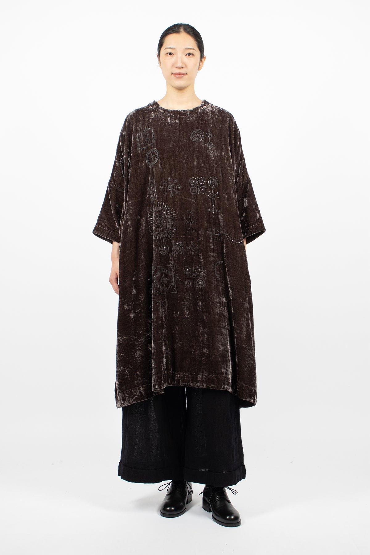 Root Blocks Beaded Dress Smoky Quartz Velvet