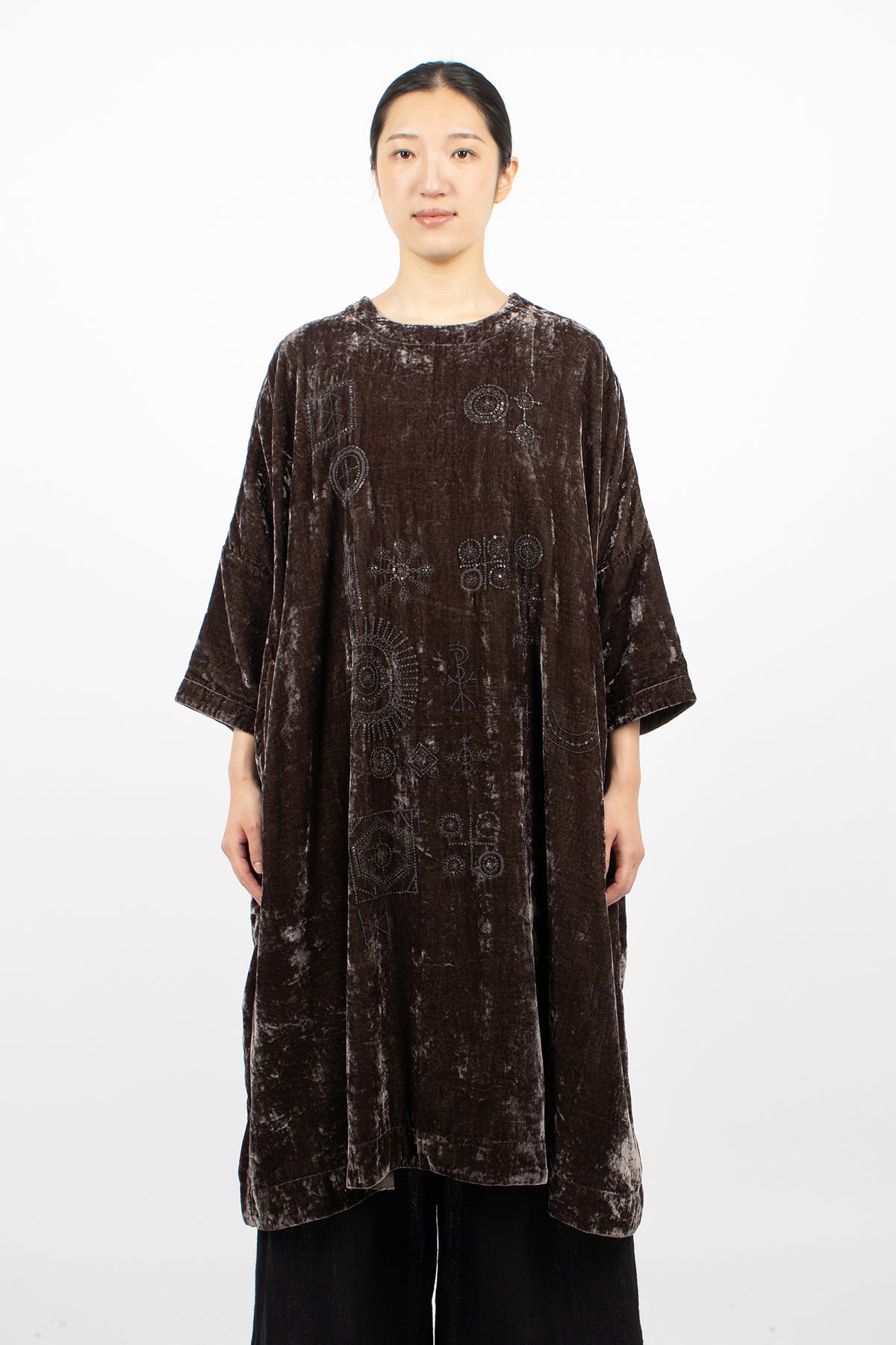 Root Blocks Beaded Dress Smoky Quartz Velvet
