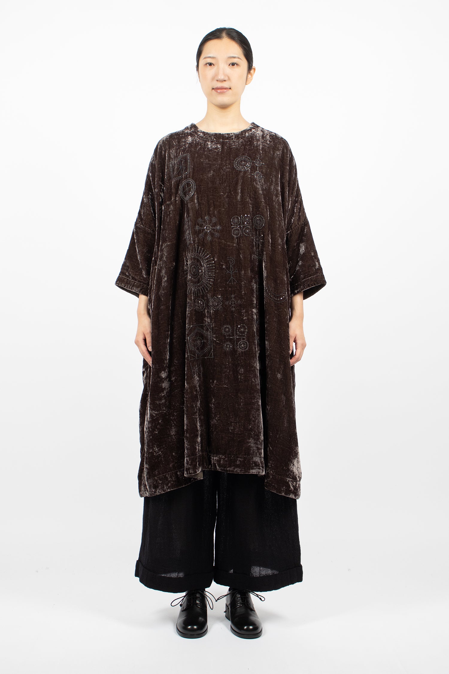 Root Blocks Beaded Dress Smoky Quartz Velvet