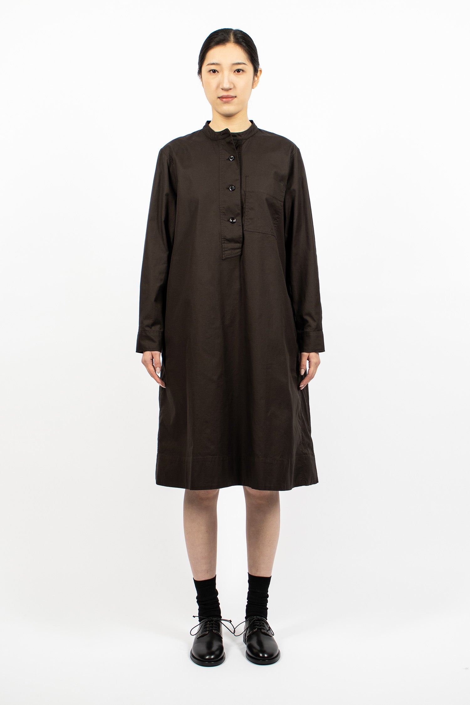 Collarless Swing Dress Ebony