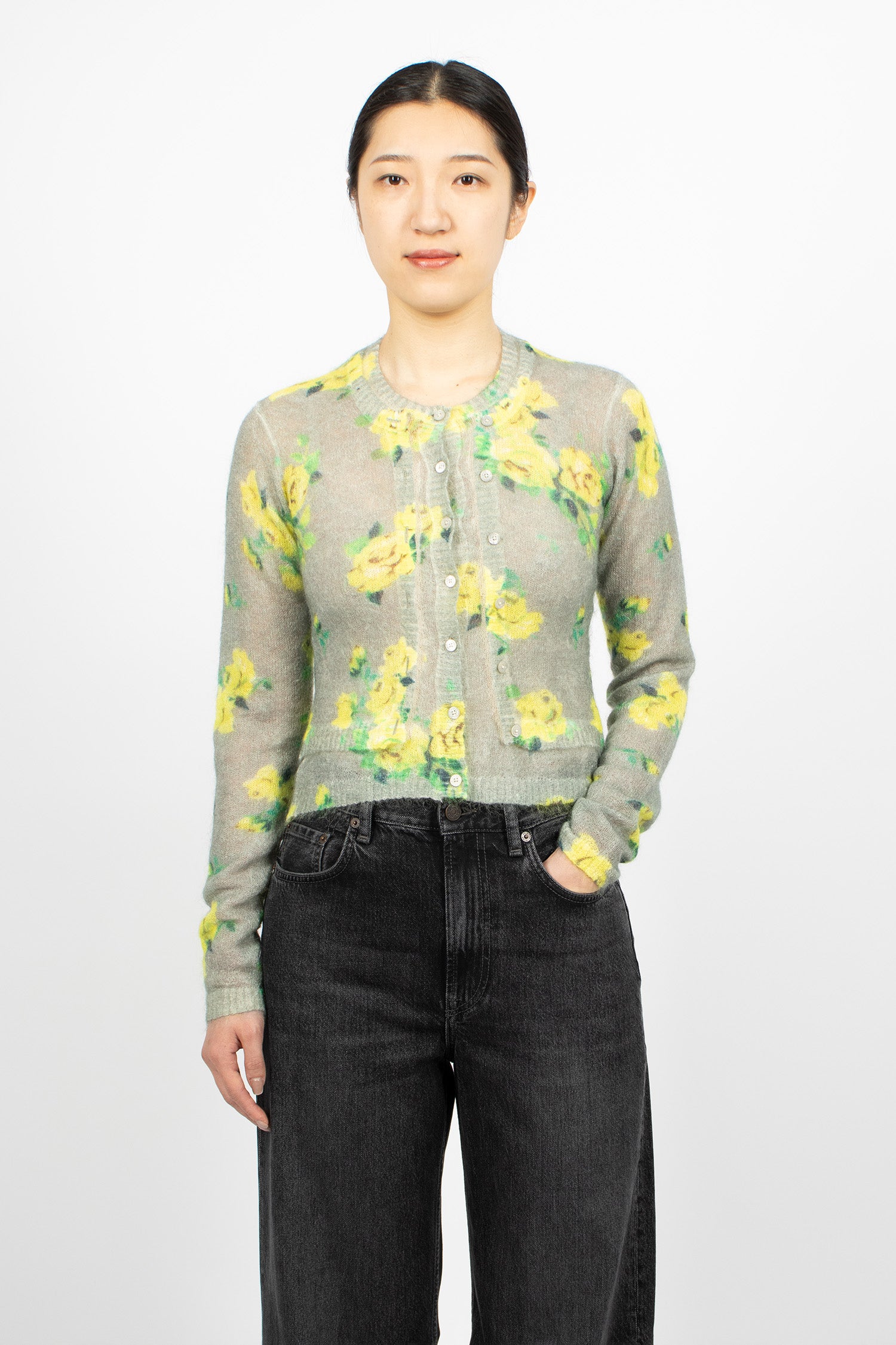 Layered Mohair Cardigan Grey/Multi