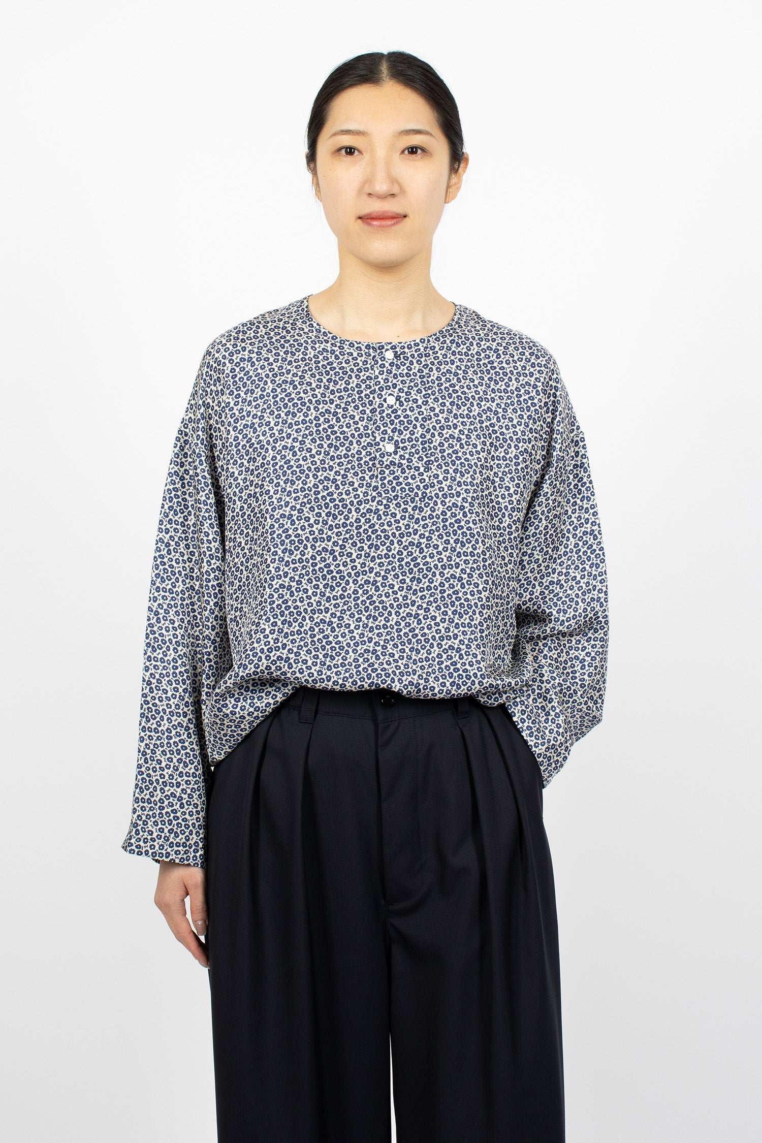 Big Henley Neck Shirt Indigo Blue