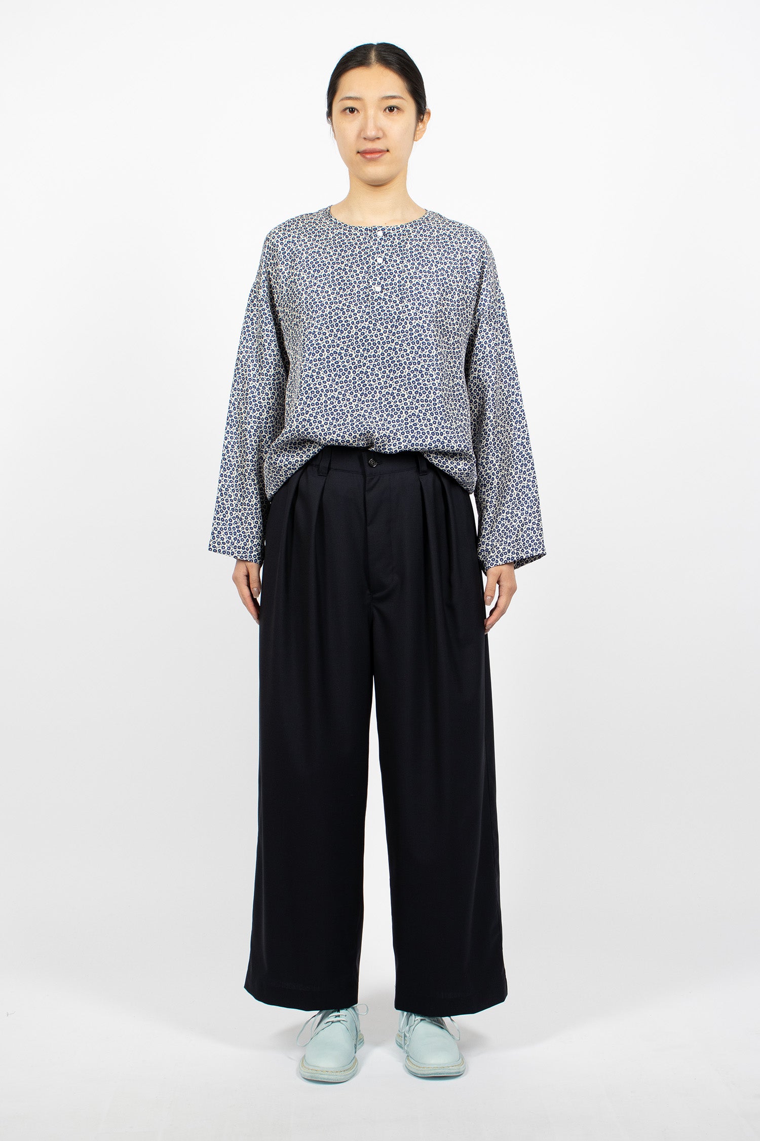 Big Henley Neck Shirt Indigo Blue