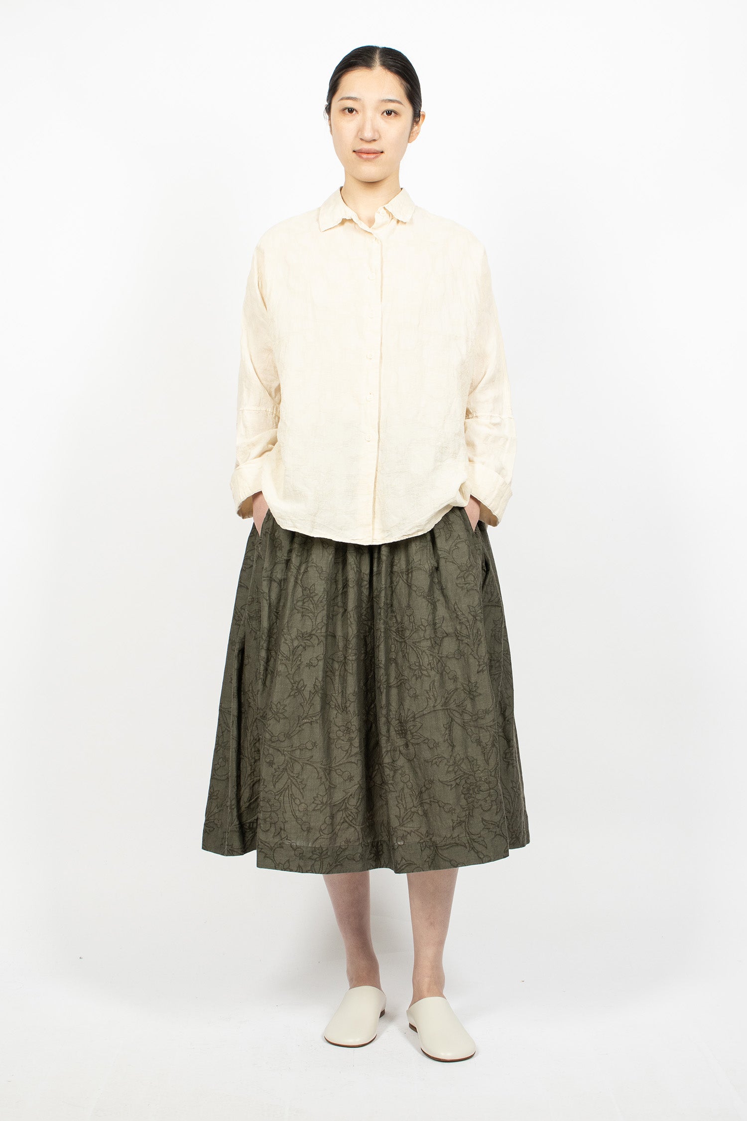 Orsan Simple Rideaux Skirt Khaki