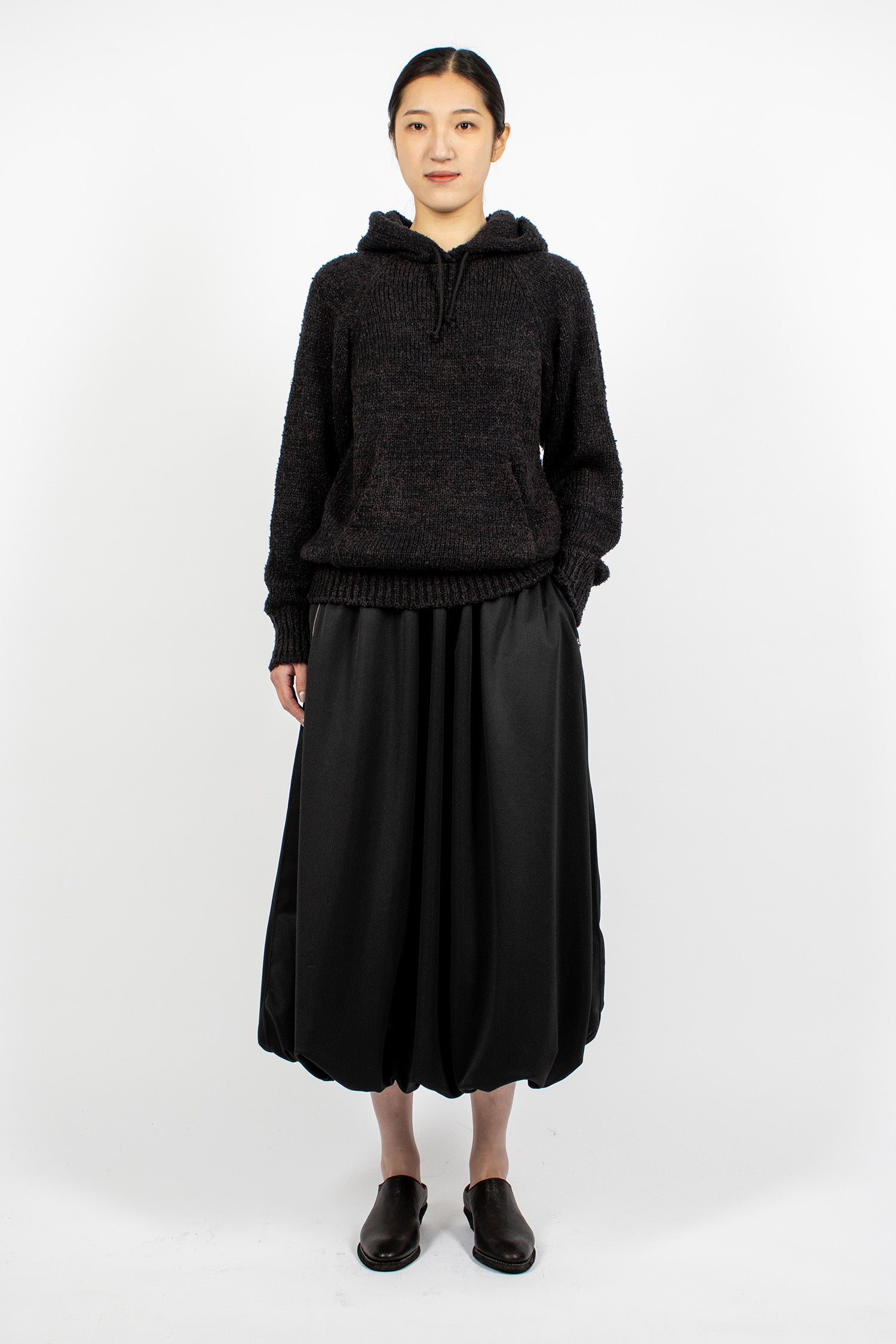 Raglan Knit Hoodie Black