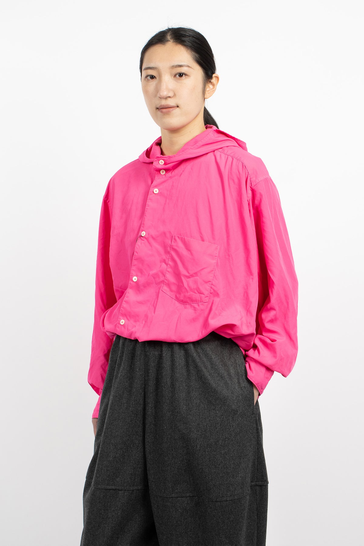 Asymmetrical Hooded Blouse Pink