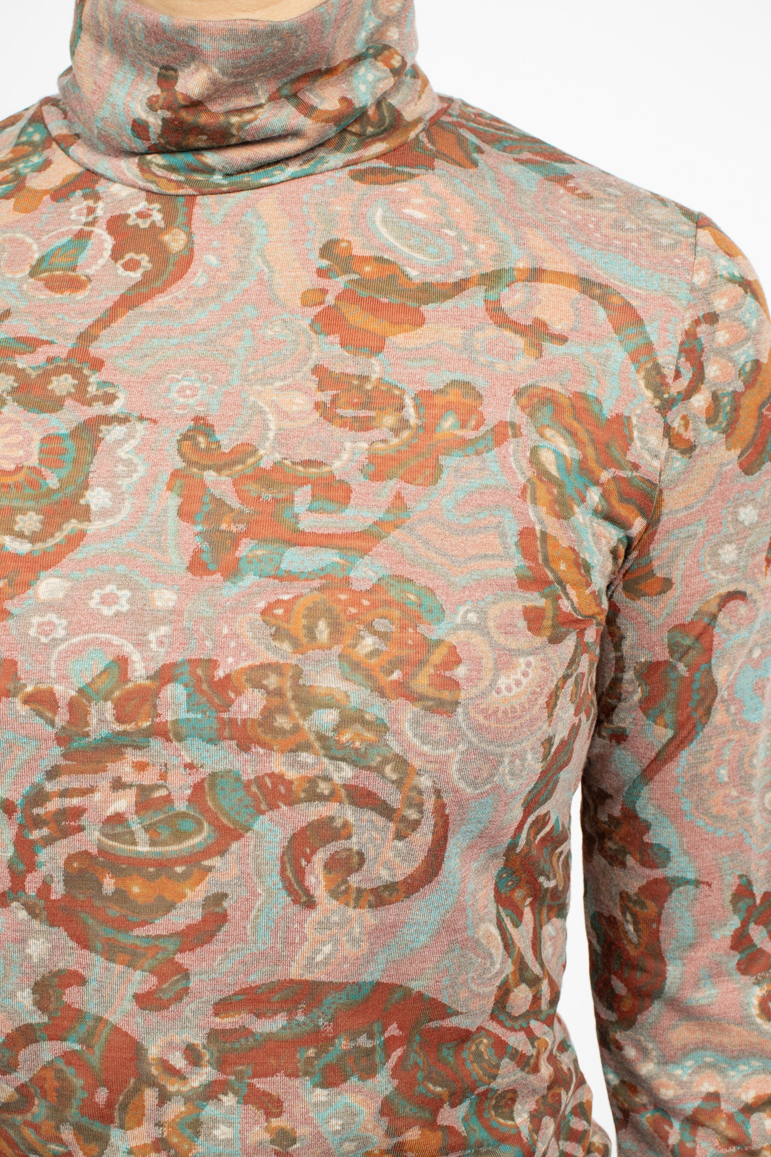 Printed Turtleneck Jersey Tee Brown