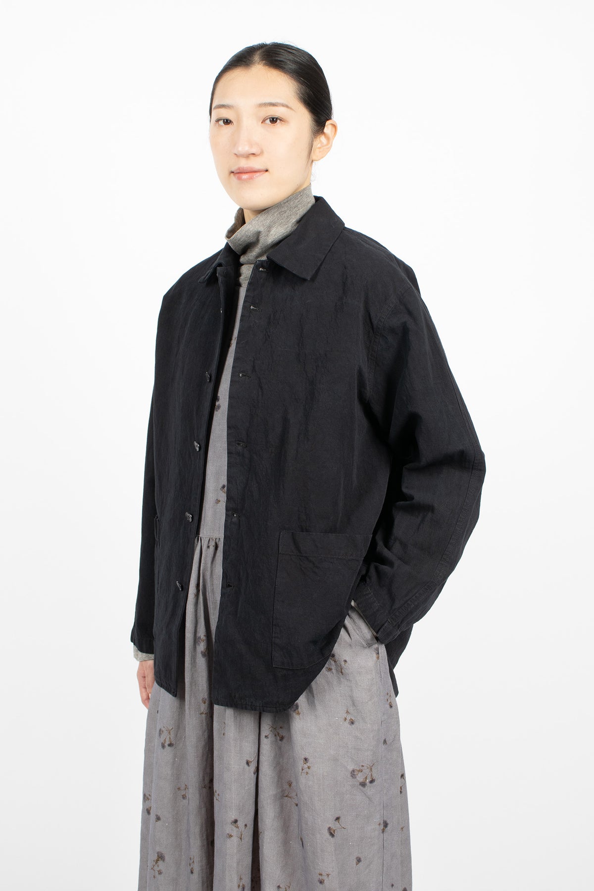 Linen Blend Twill Blouson Dark Charcoal
