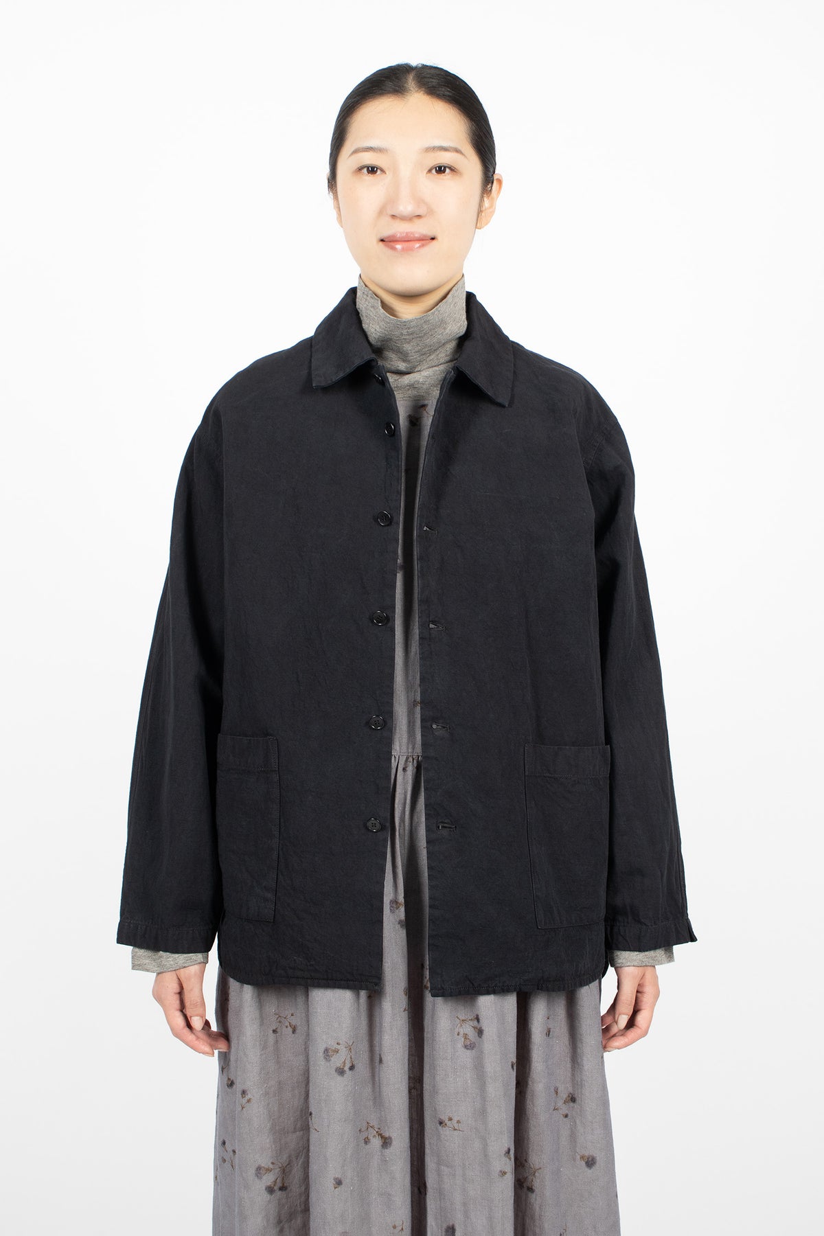 Linen Blend Twill Blouson Dark Charcoal
