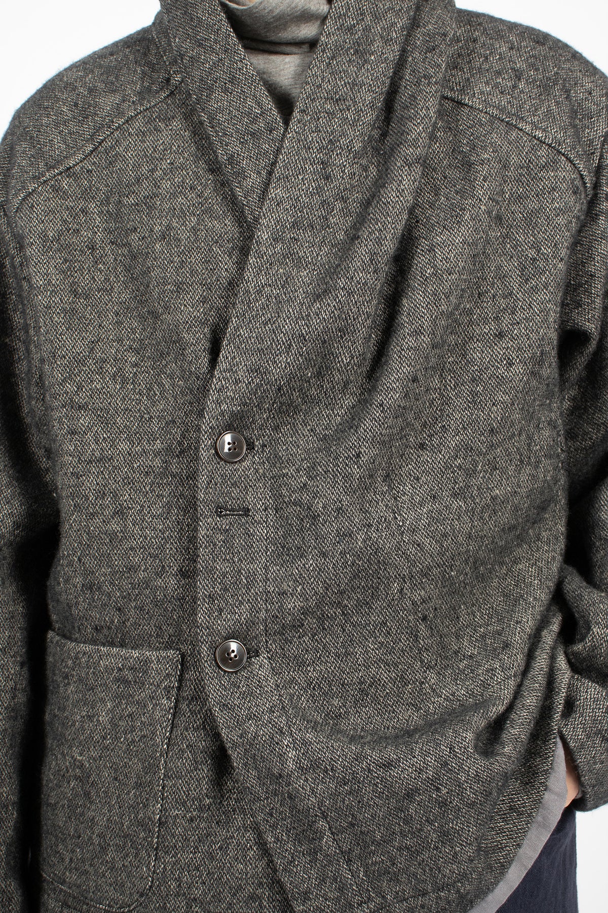 Shawl Collar Wool Linen Asymmetric Jacket Charcoal