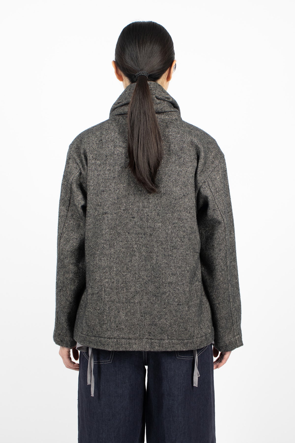Shawl Collar Wool Linen Asymmetric Jacket Charcoal
