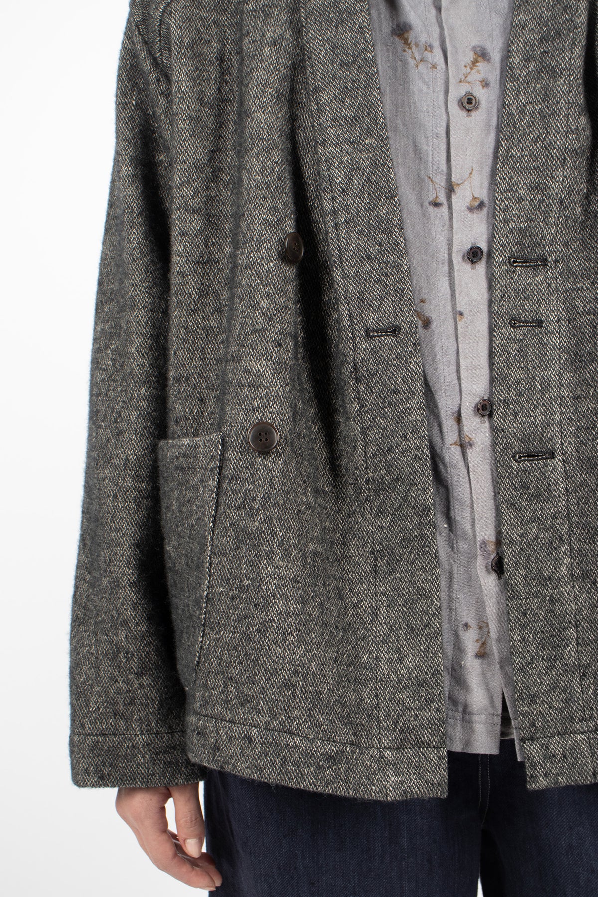 Shawl Collar Wool Linen Asymmetric Jacket Charcoal
