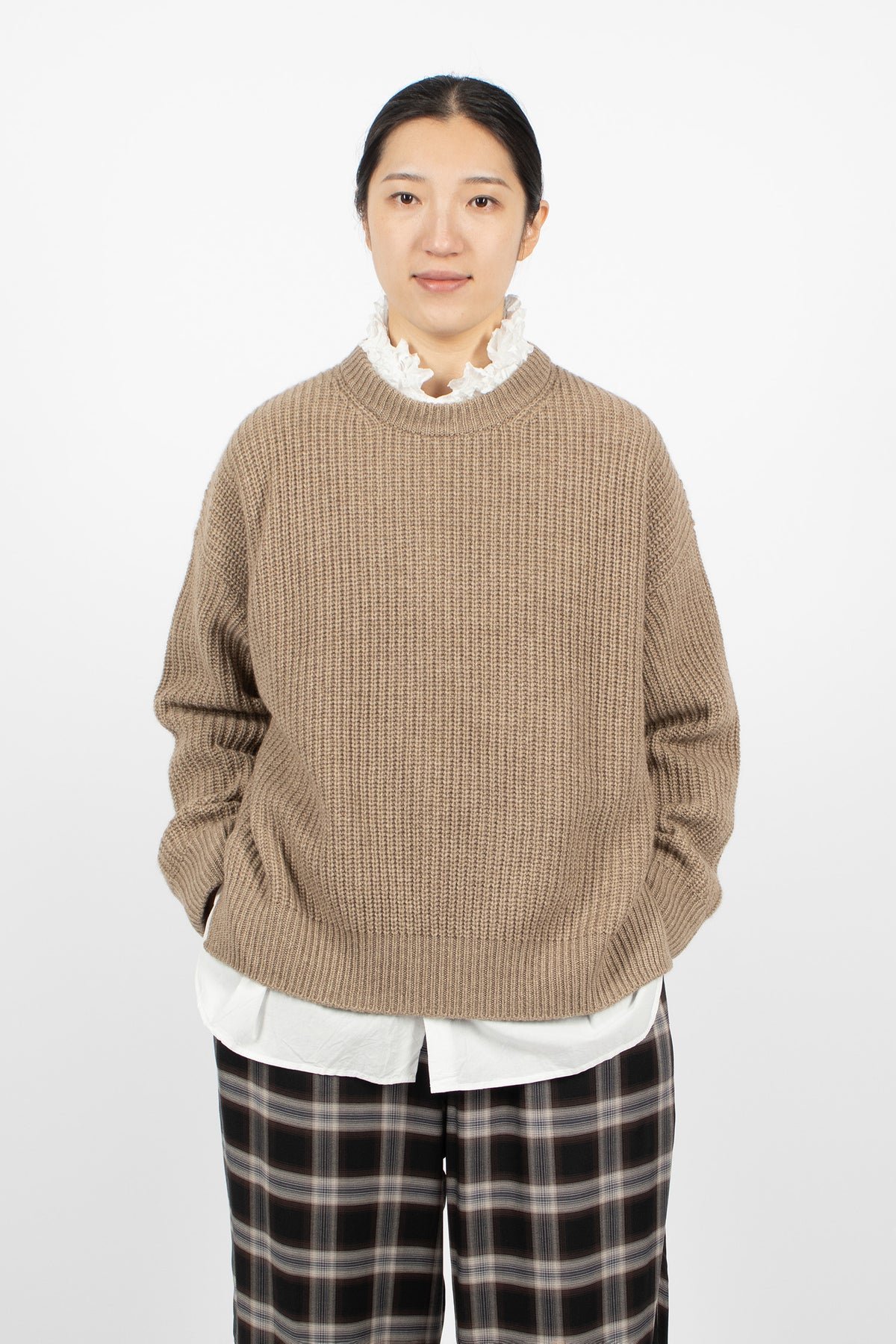 Rib Stitch Neck Big Pullover Natural