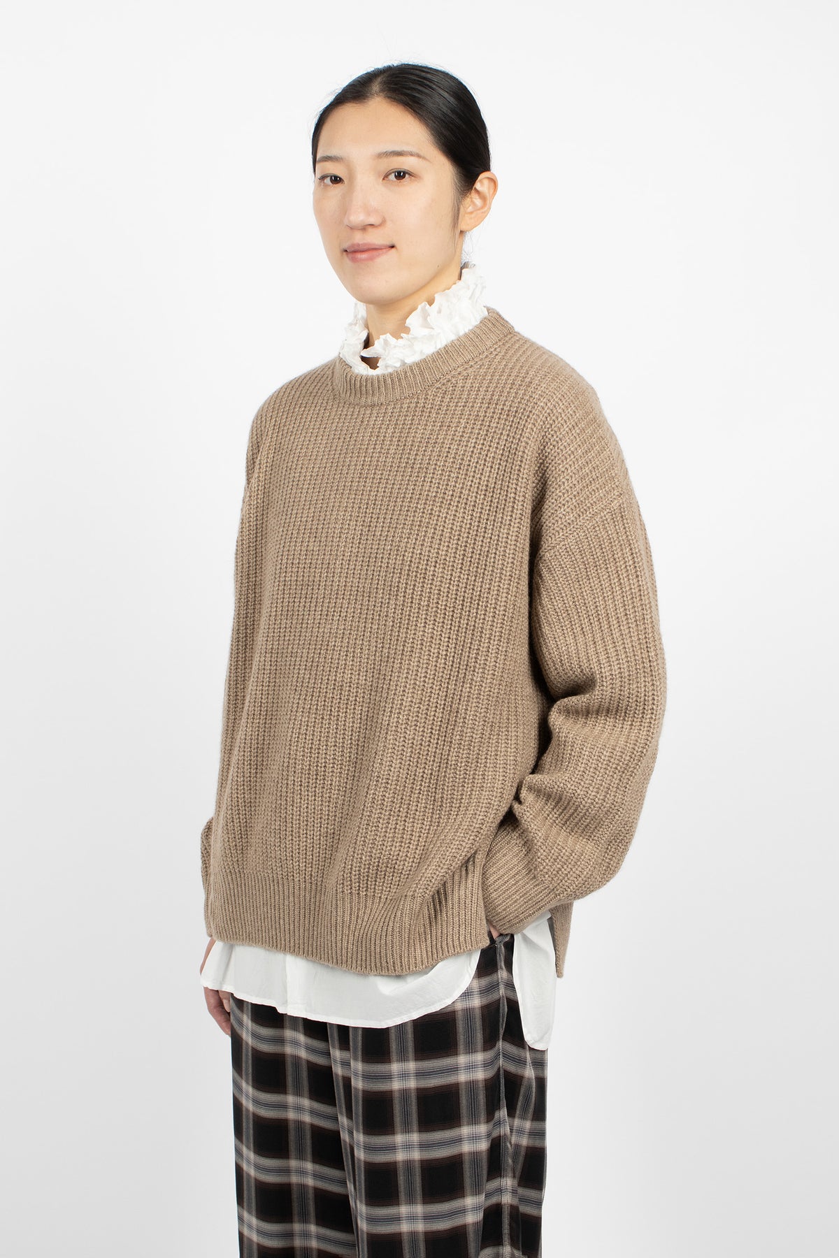 Rib Stitch Neck Big Pullover Natural