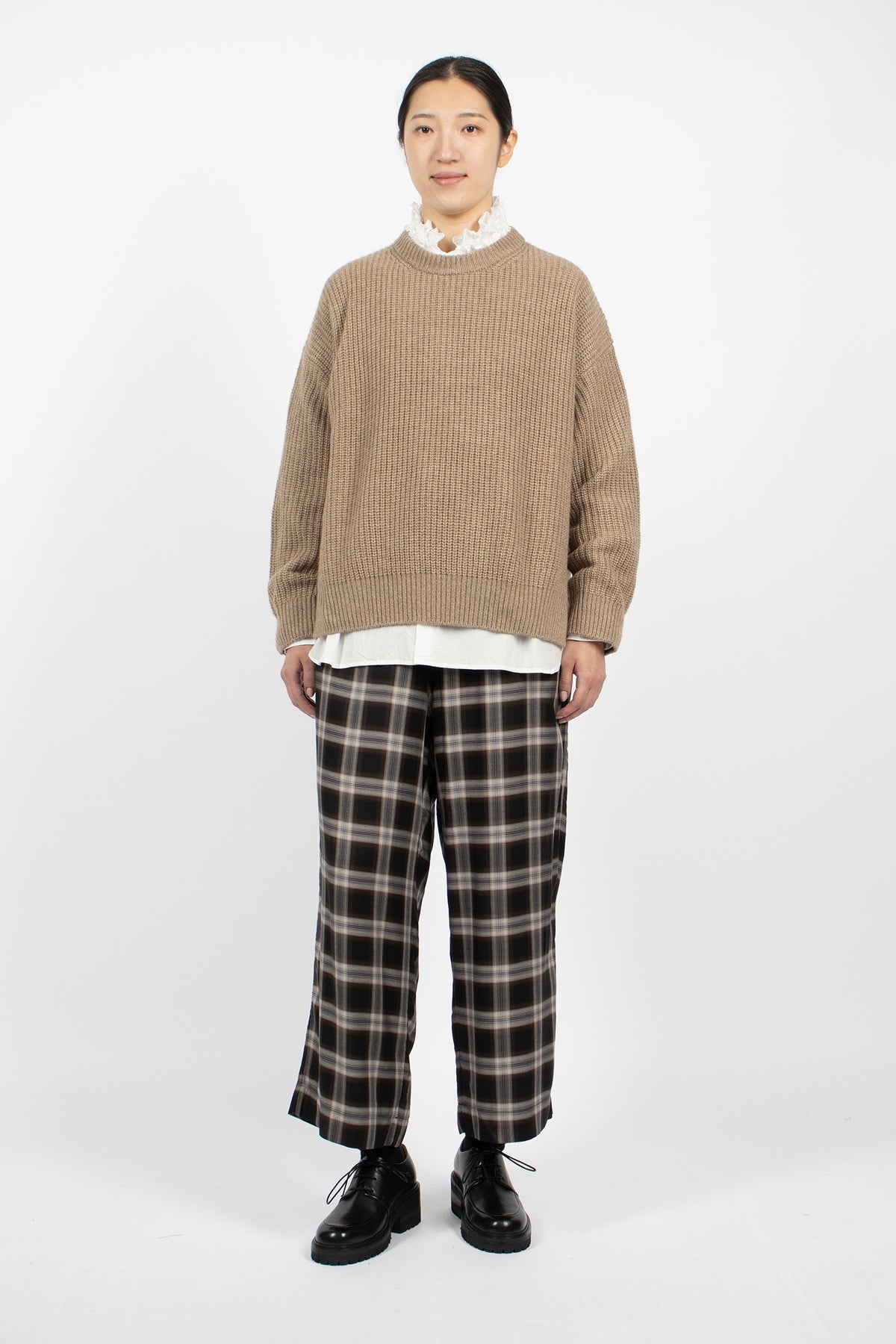 Rib Stitch Neck Big Pullover Natural