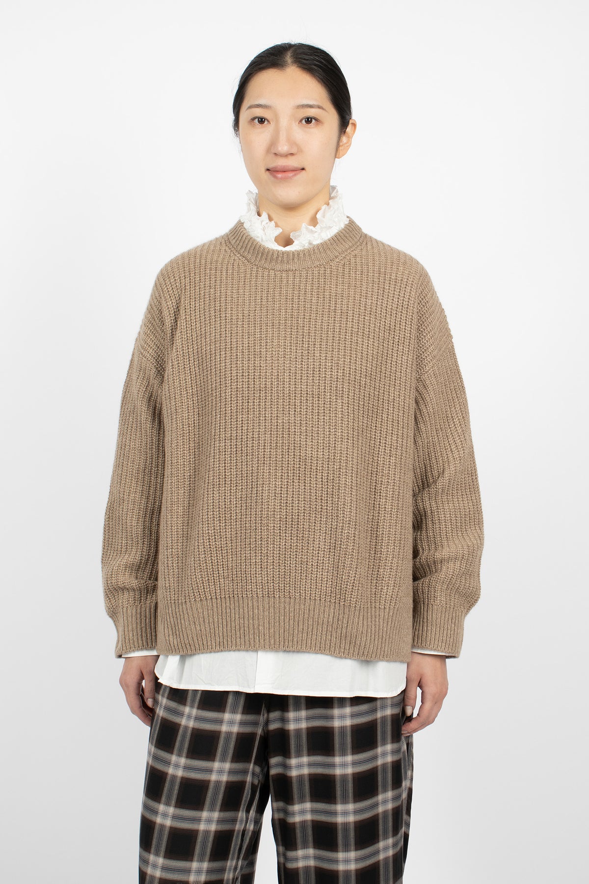 Rib Stitch Neck Big Pullover Natural