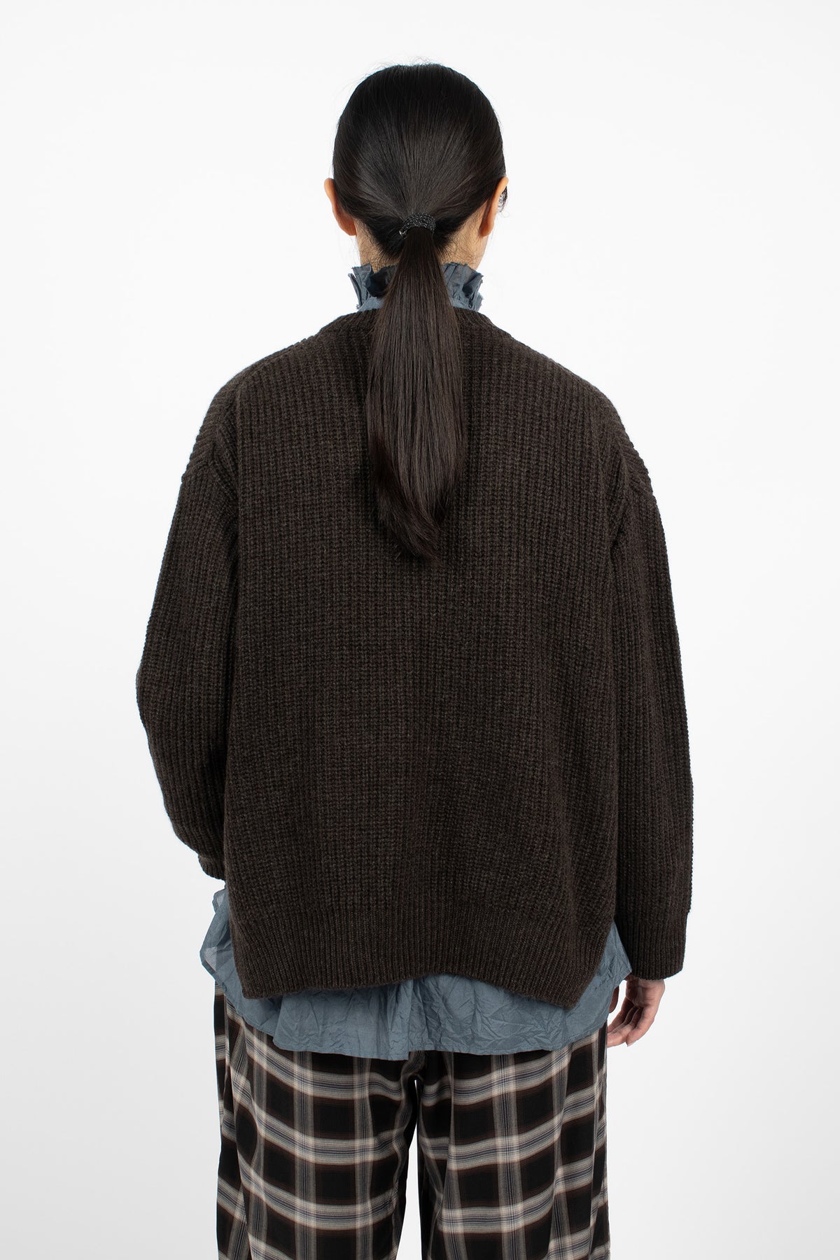 Rib Stitch Neck Big Pullover Heather Brown