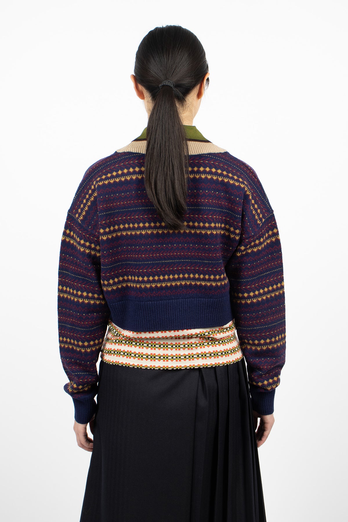 Boxy Layered Wool Sweater Navy