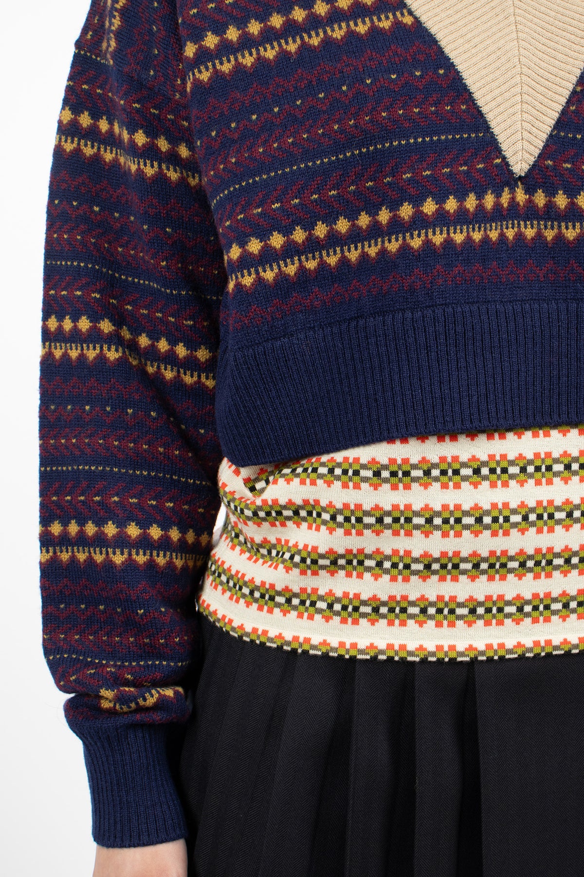 Boxy Layered Wool Sweater Navy