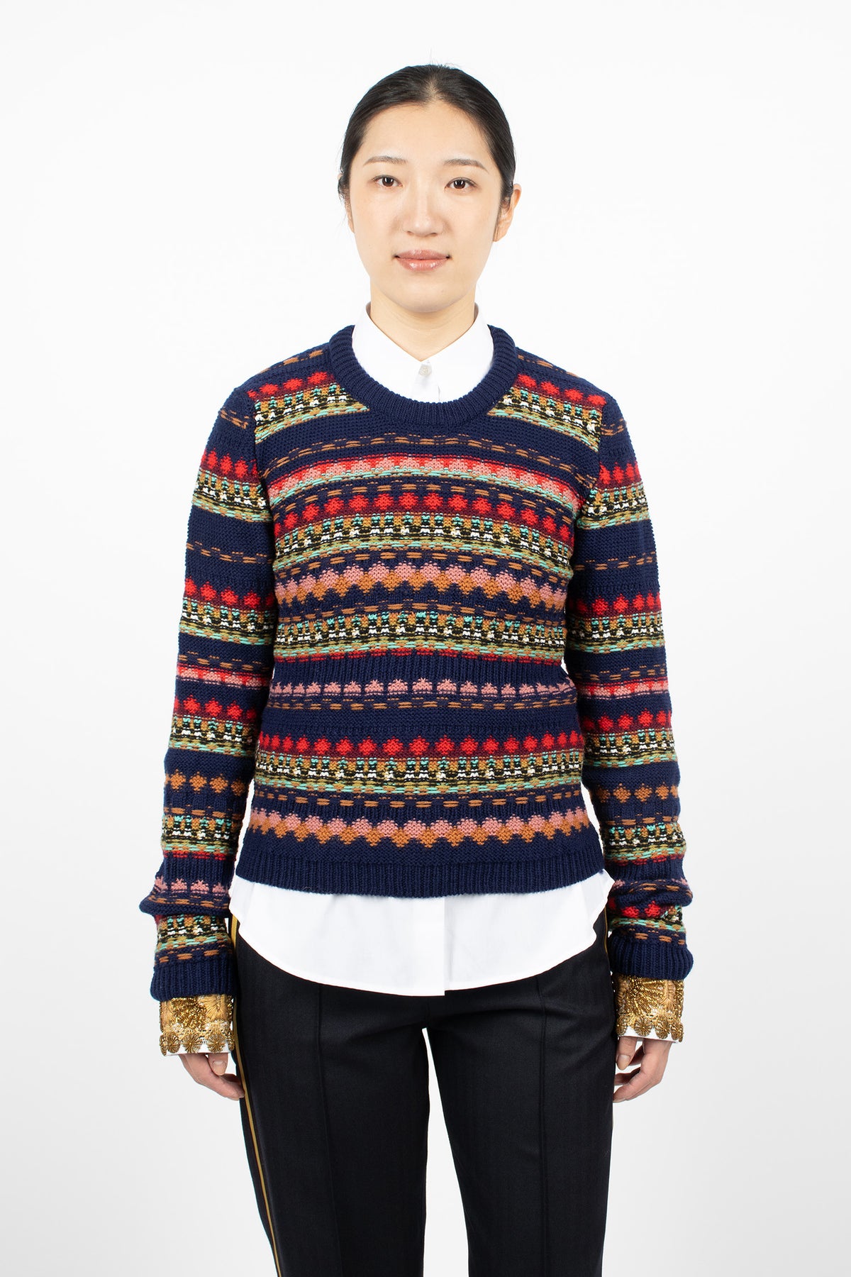 Jacquard Wool Sweater Navy