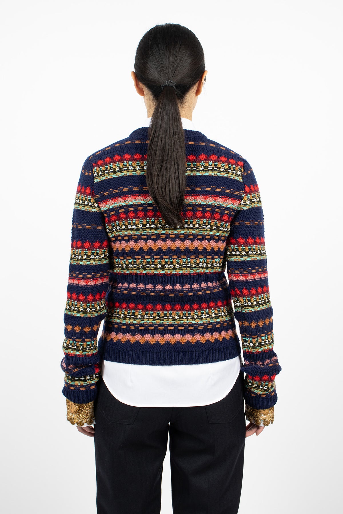 Jacquard Wool Sweater Navy