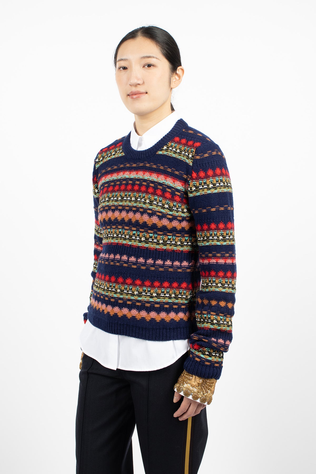 Jacquard Wool Sweater Navy