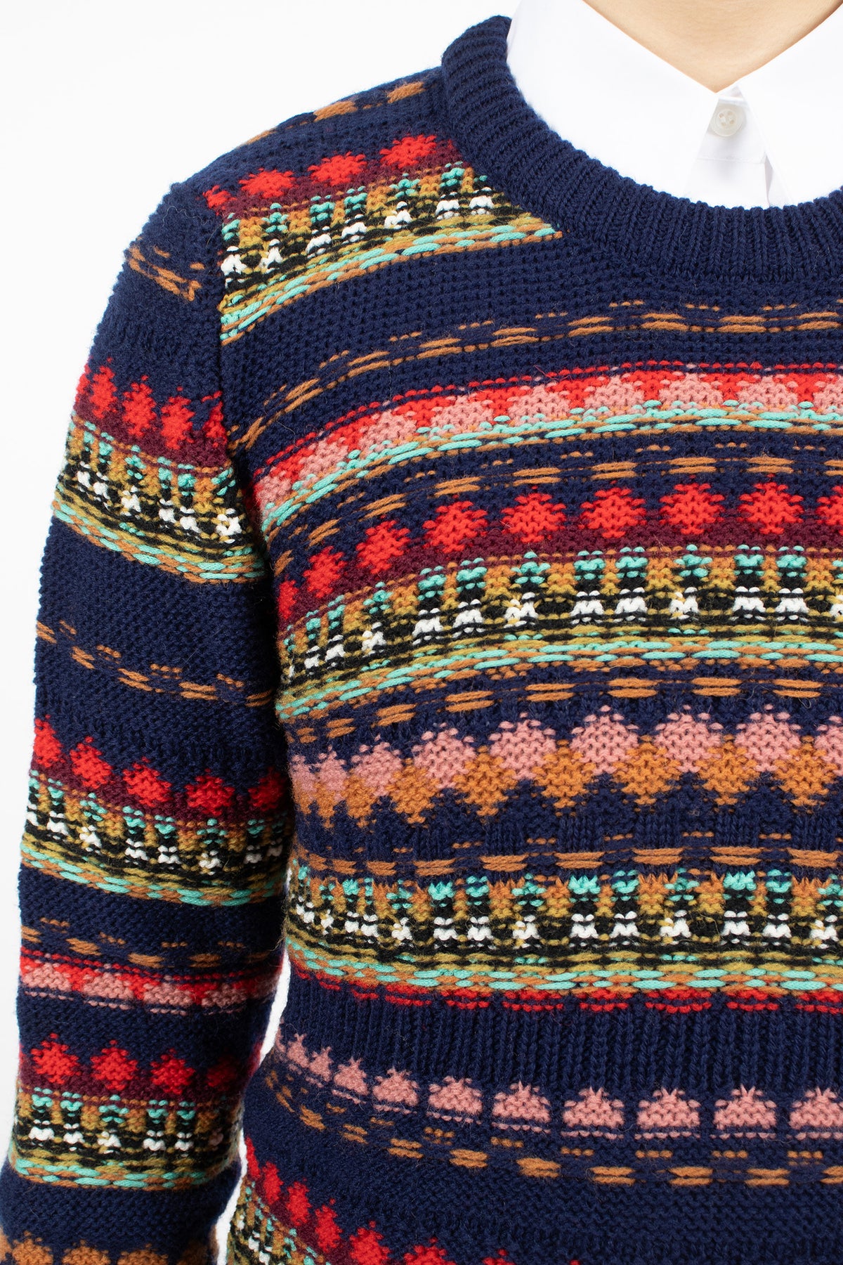 Jacquard Wool Sweater Navy