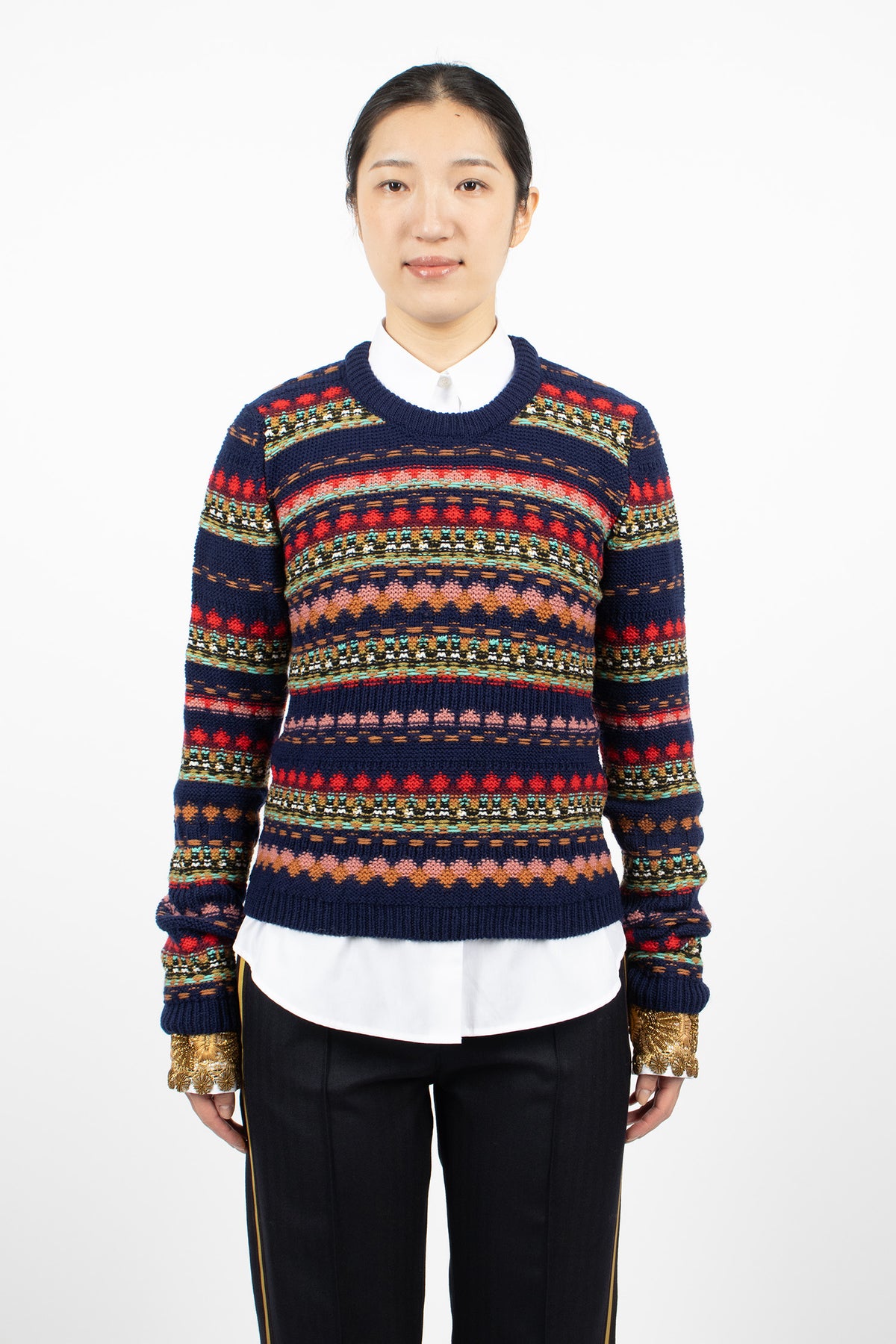 Jacquard Wool Sweater Navy