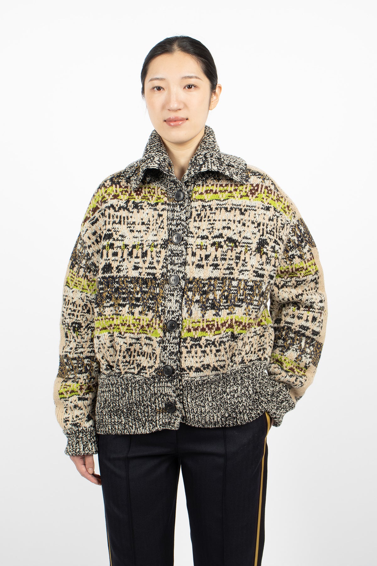 Jacquard Wool Cardigan Black