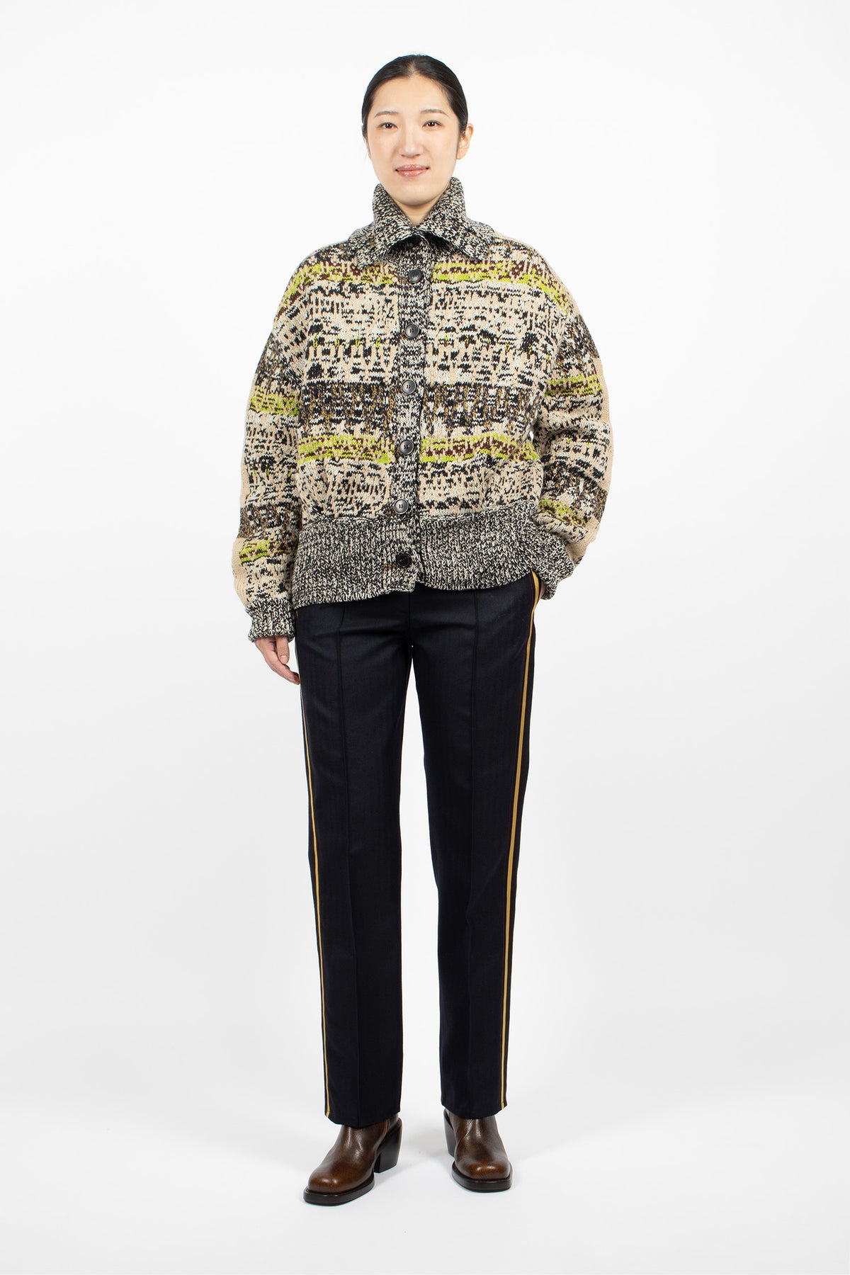 Jacquard Wool Cardigan Black