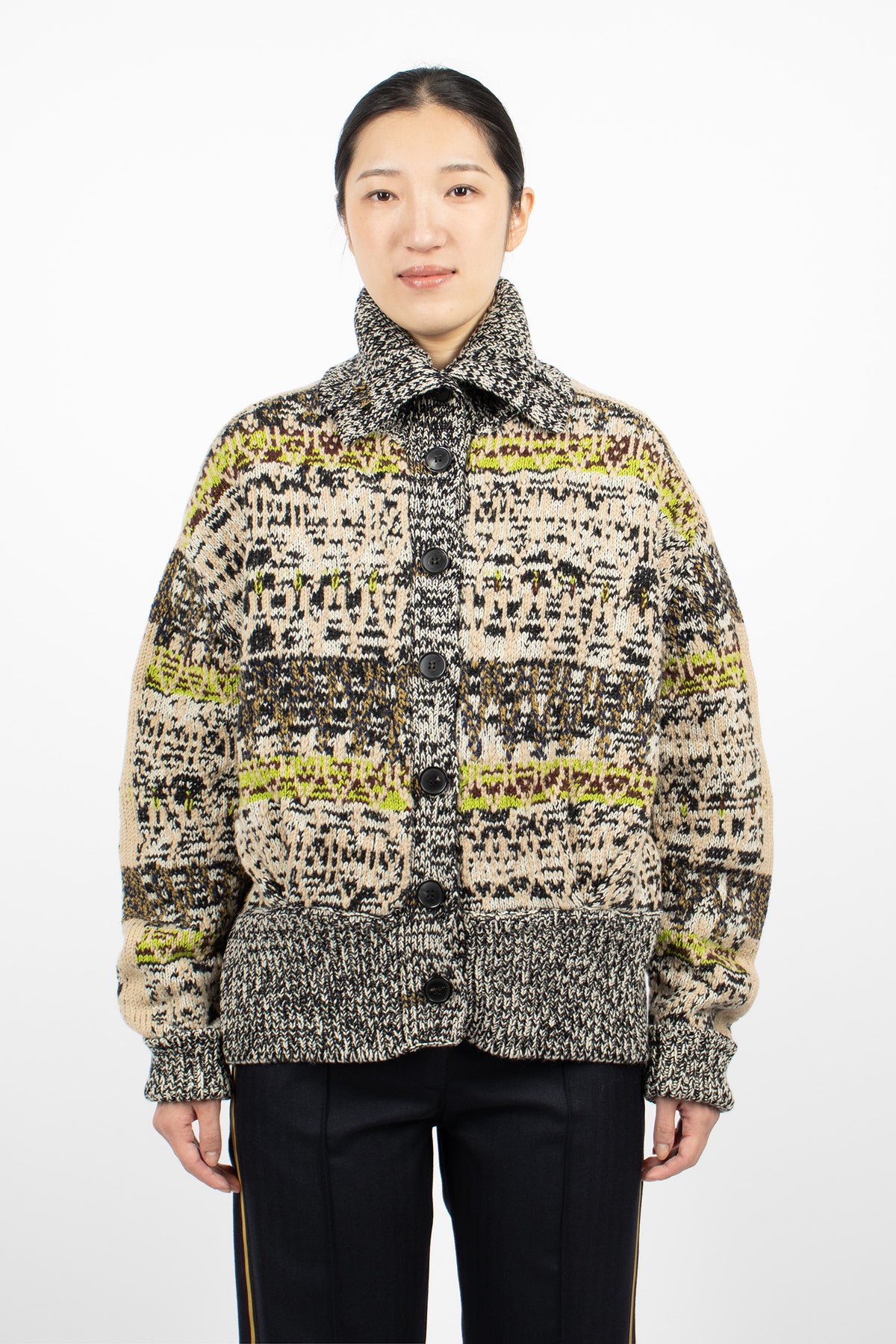 Jacquard Wool Cardigan Black
