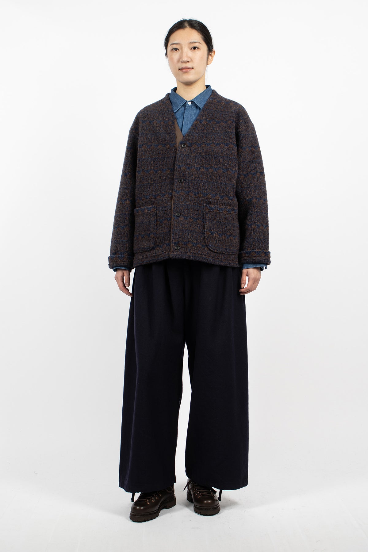 Knit Cardigan Brown/Navy