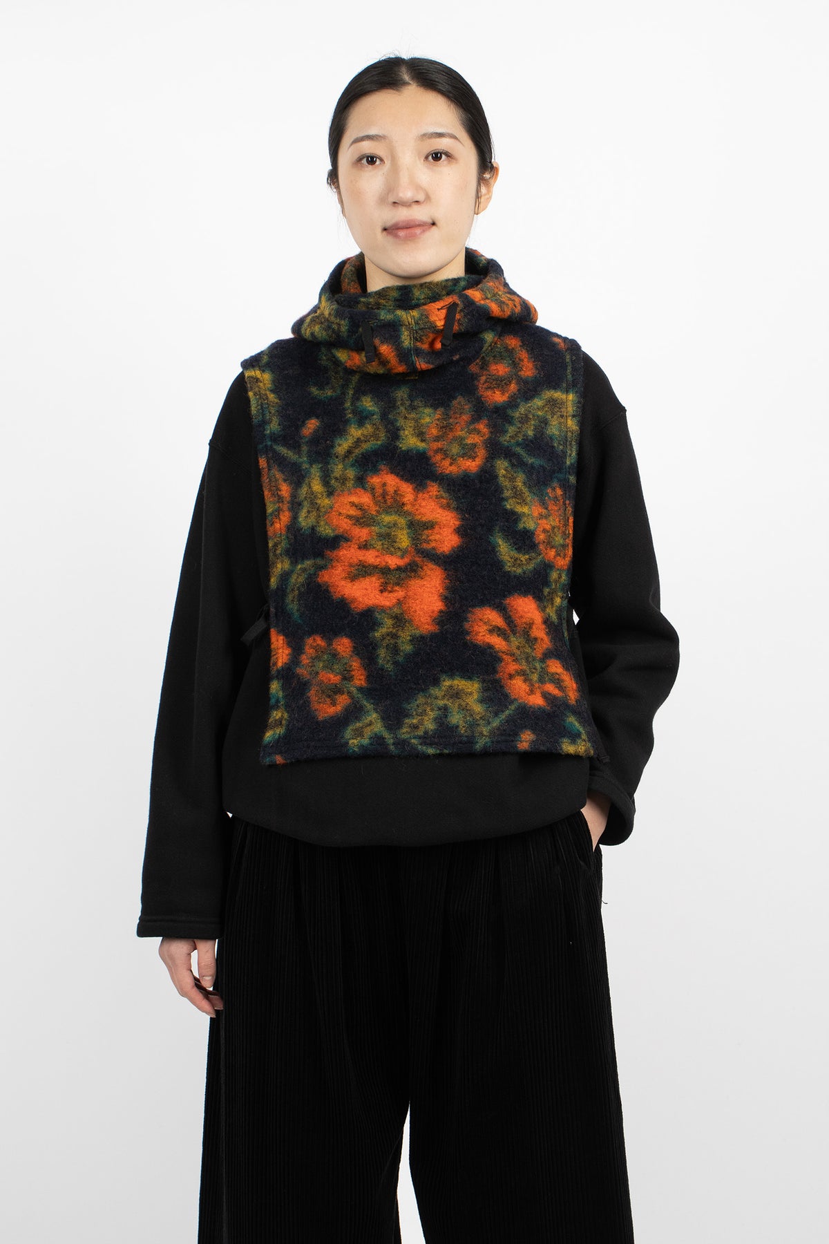 Hooded Interliner Navy/Orange Floral Jacquard