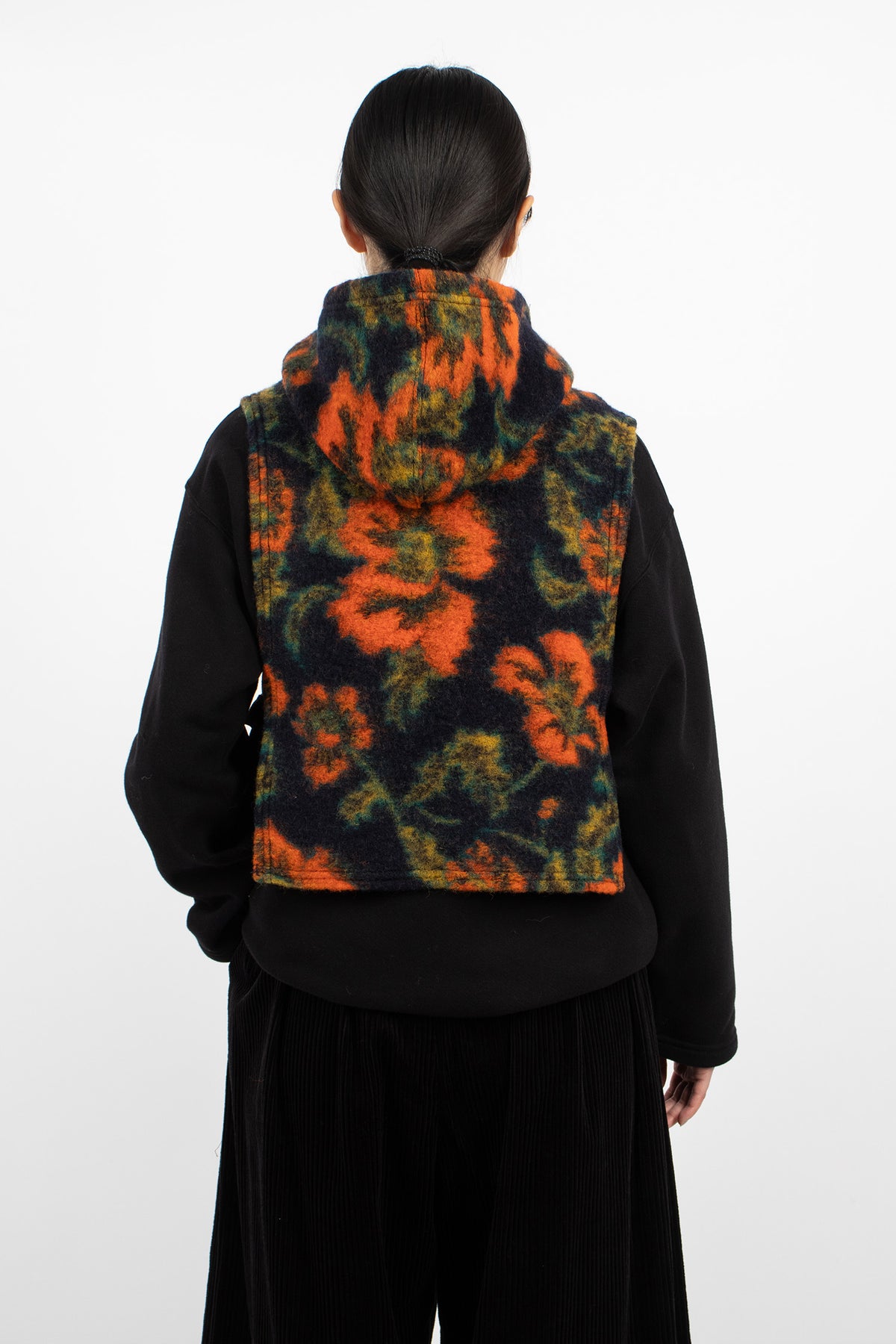 Hooded Interliner Navy/Orange Floral Jacquard